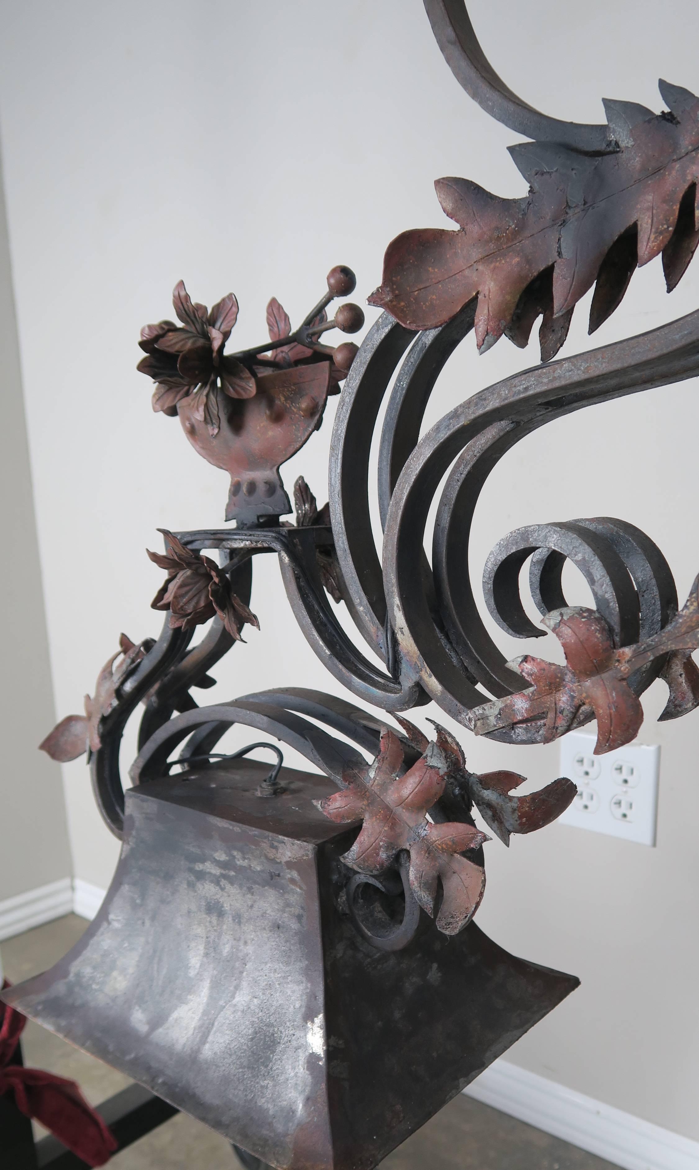 Wrought Iron French Billiard Table Light Fixture In Distressed Condition In Los Angeles, CA