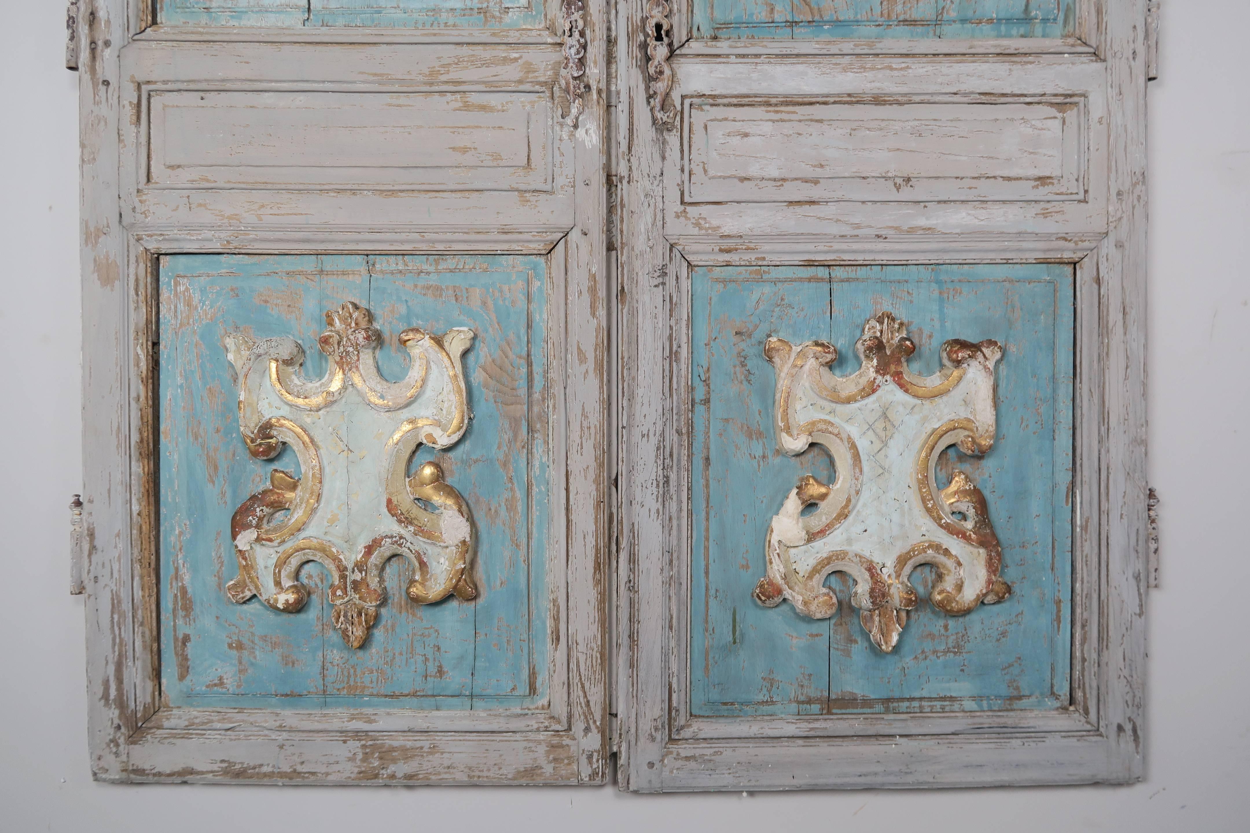 Louis XV 19th Century Pair of French Painted Armoire Doors
