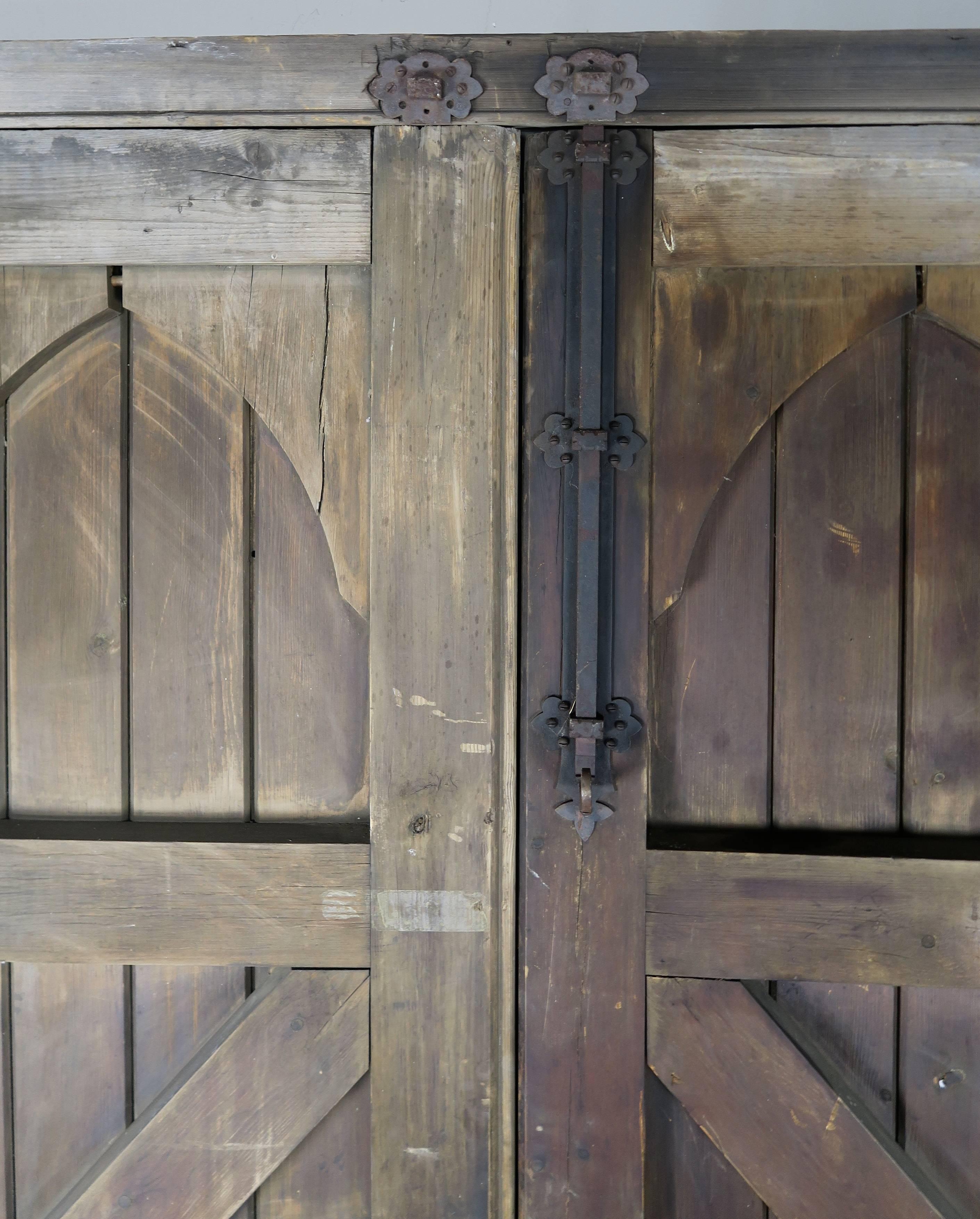 Pair of Monumental Spanish Barn Doors with Iron Hardware 1