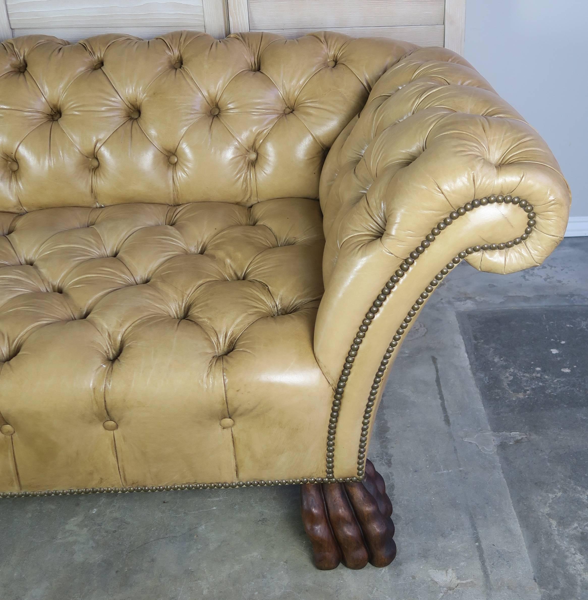 Custom paw foot Chesterfield style Leather Tufted English Chesterfield Sofa w/ Lion Feet