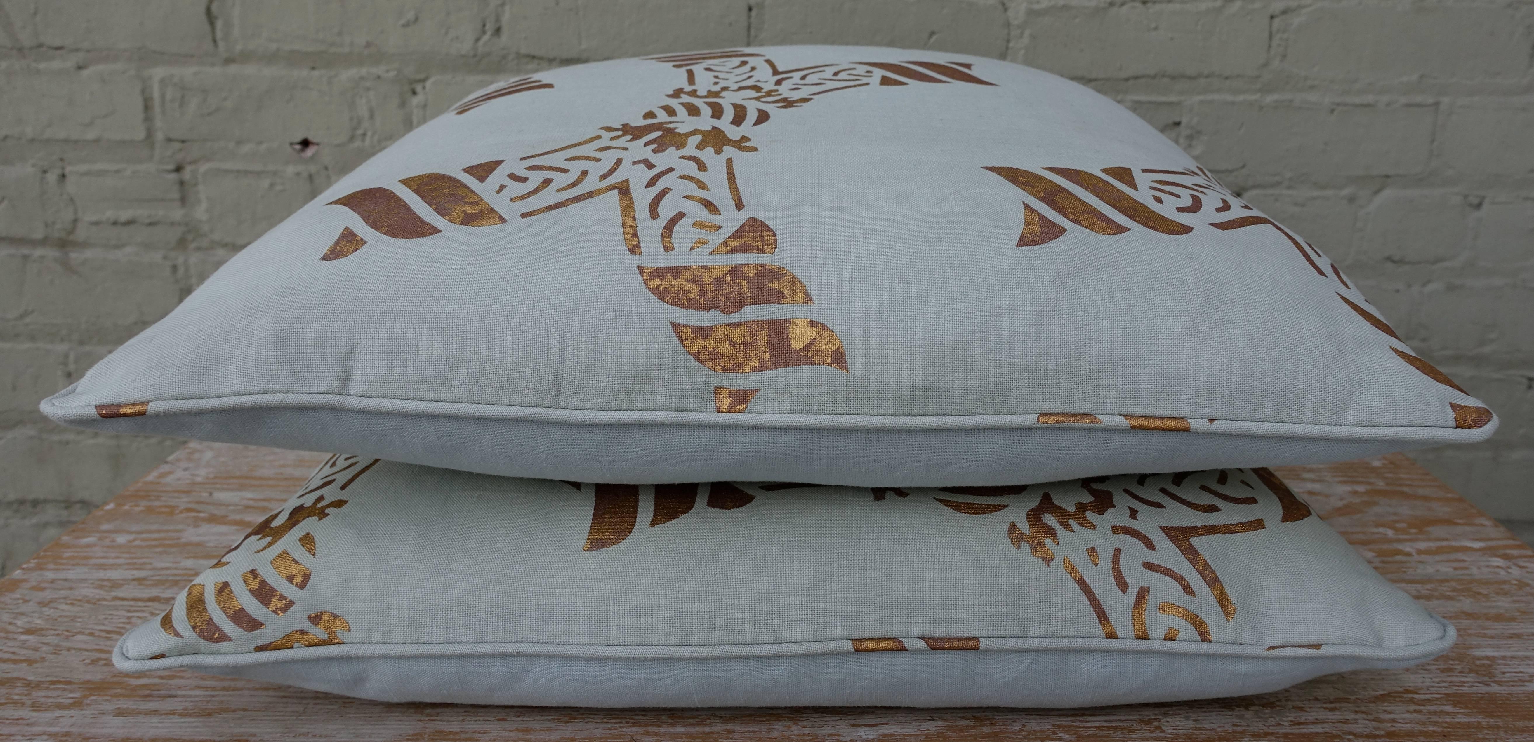 Other Pair of Gold Stencilled Nomi Linen Pillows