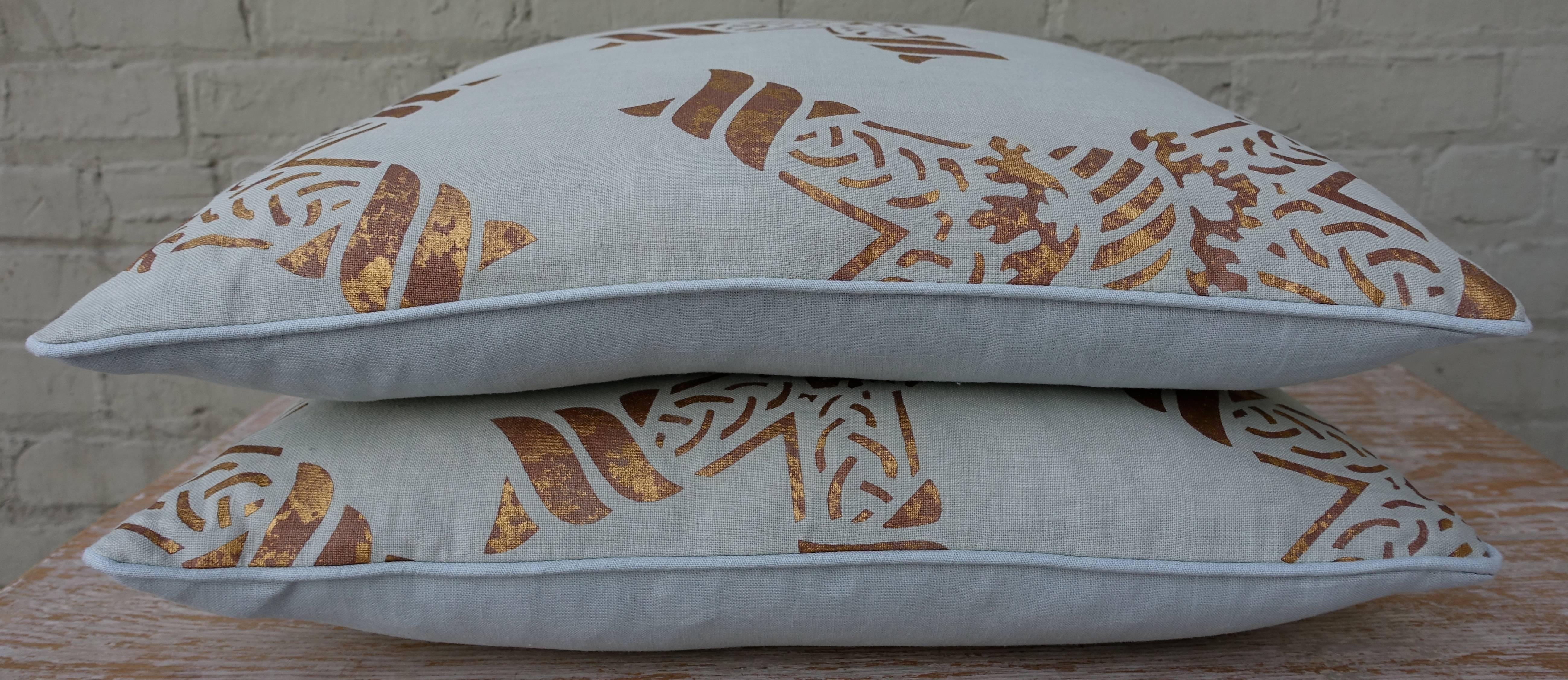 Modern Pair of Gold Stenciled Nomi Linen Pillows by Melissa Levinson