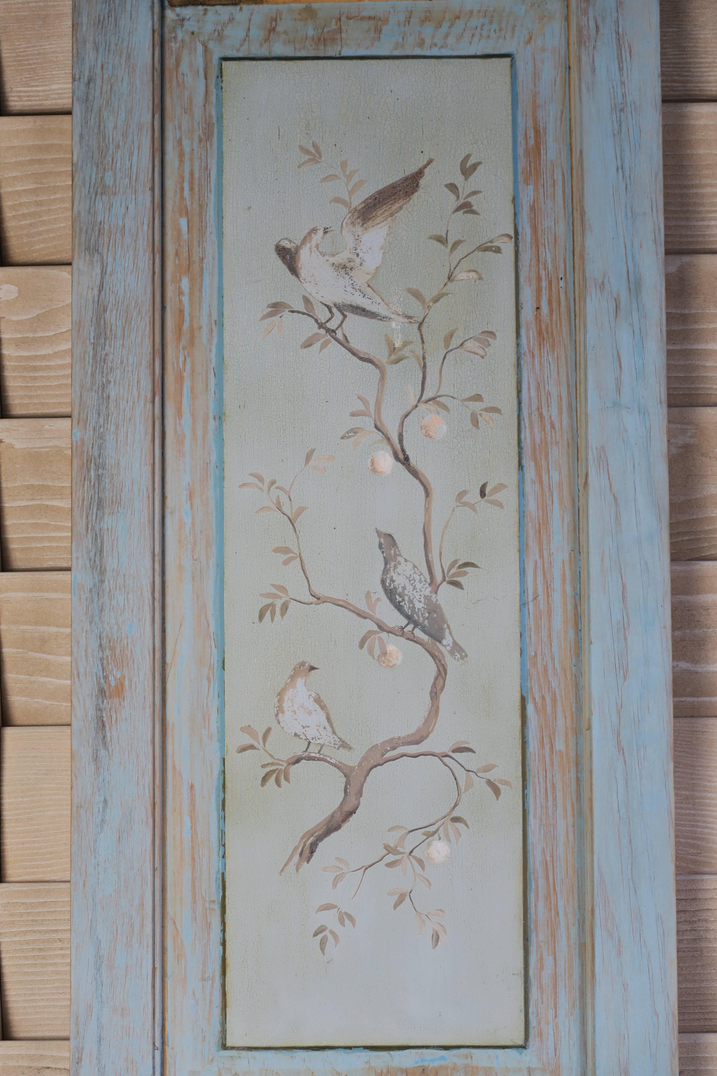 Rococo French Hand-Painted Panels with Birds and Musical Instruments