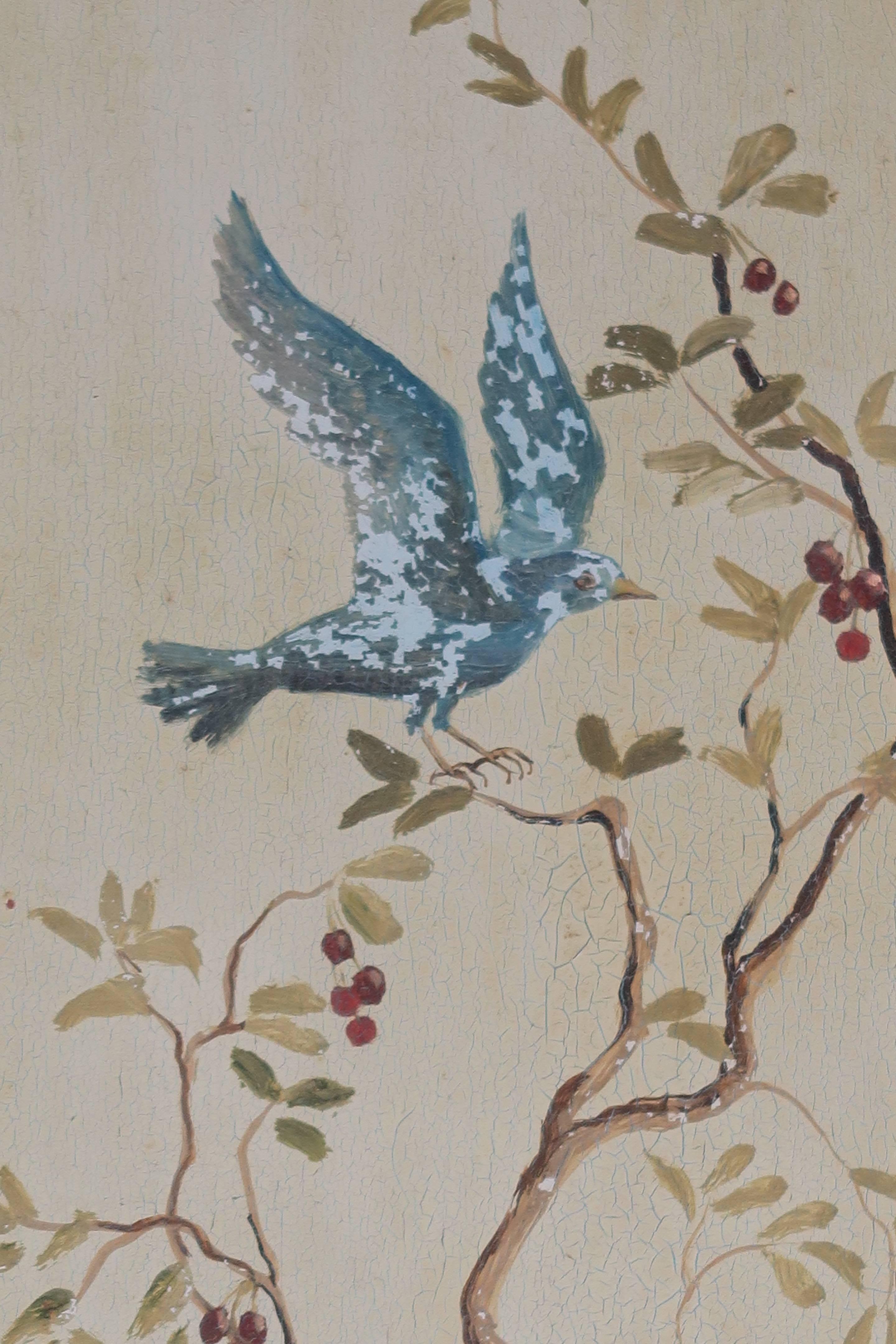 French Hand-Painted Panels with Birds and Musical Instruments 1