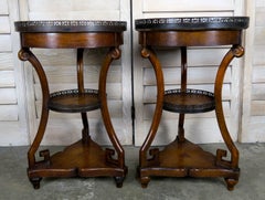 French Three-Tier Leather Embossed Tables, Pair