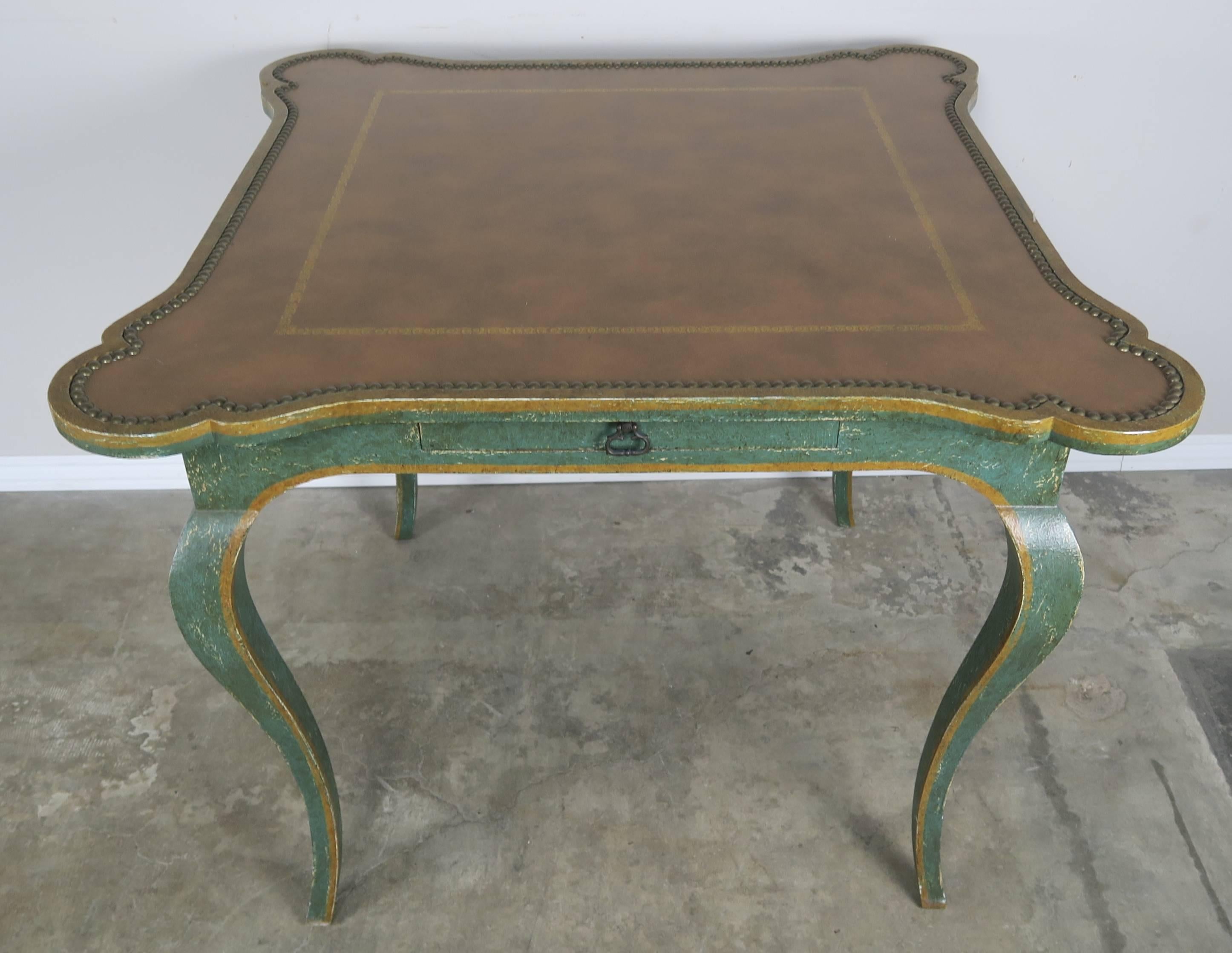 French Provincial Minton-Spidell Game Table with Embossed Leather Top