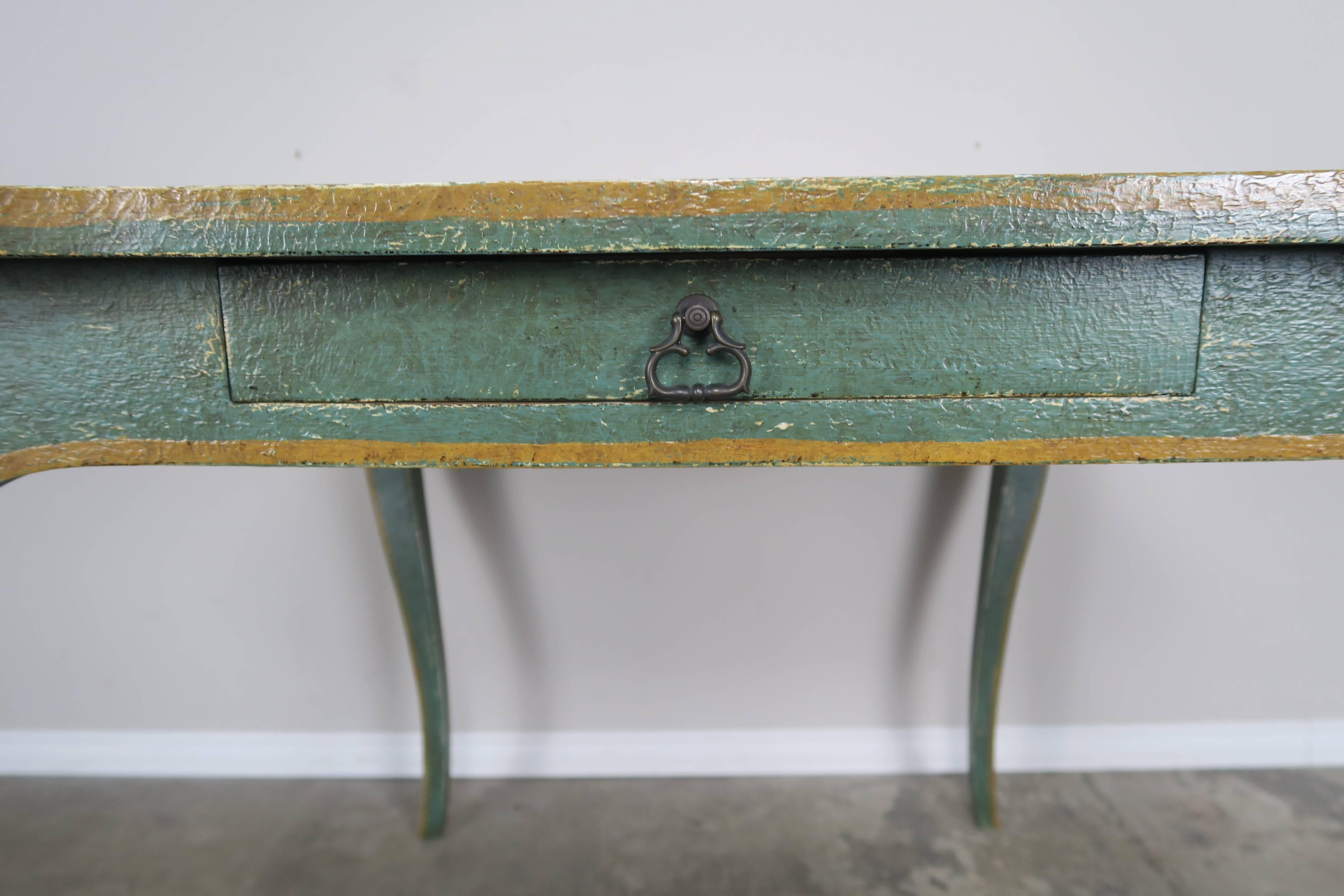 Hand-Painted Minton-Spidell Game Table with Embossed Leather Top