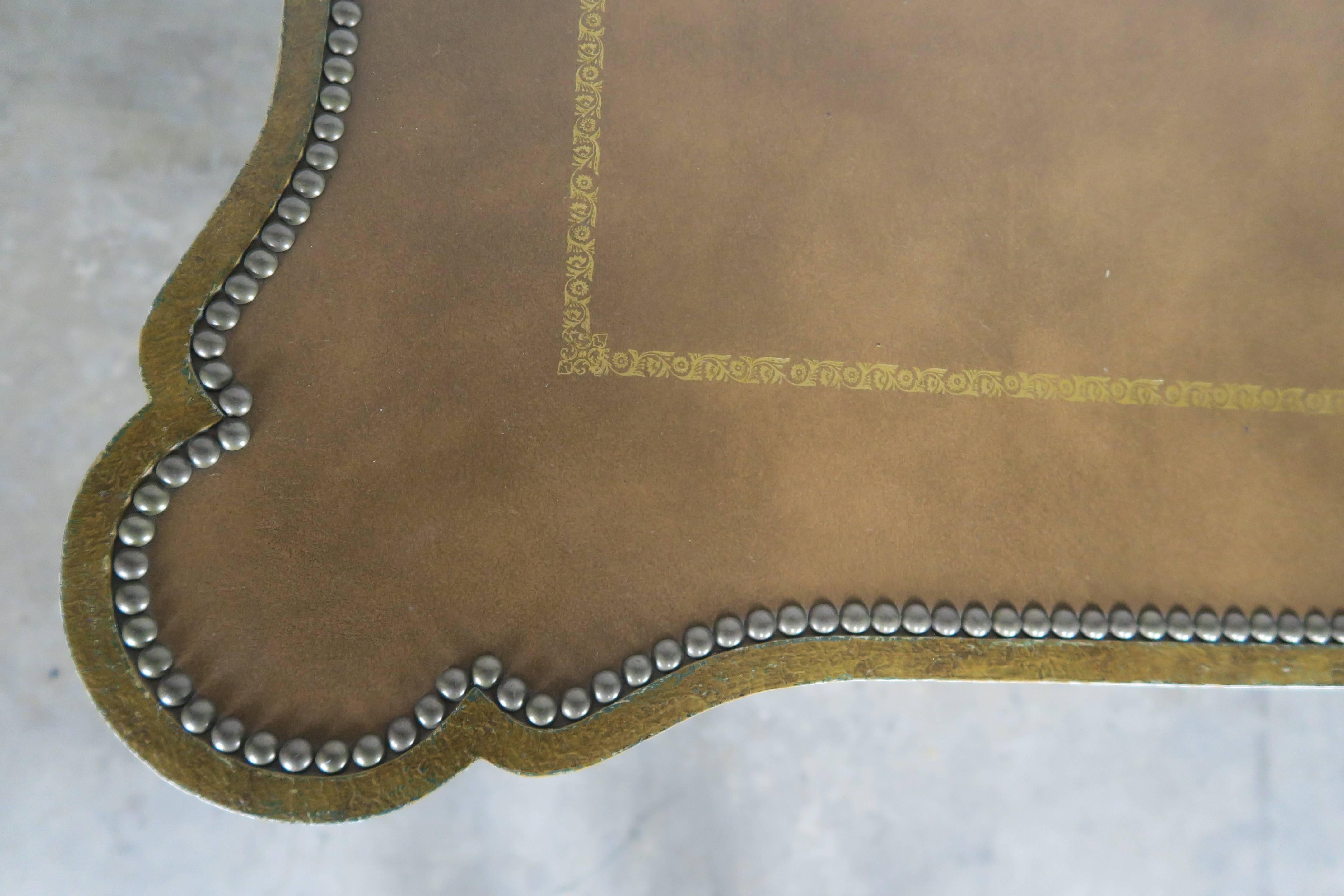 Minton-Spidell Game Table with Embossed Leather Top In Distressed Condition In Los Angeles, CA