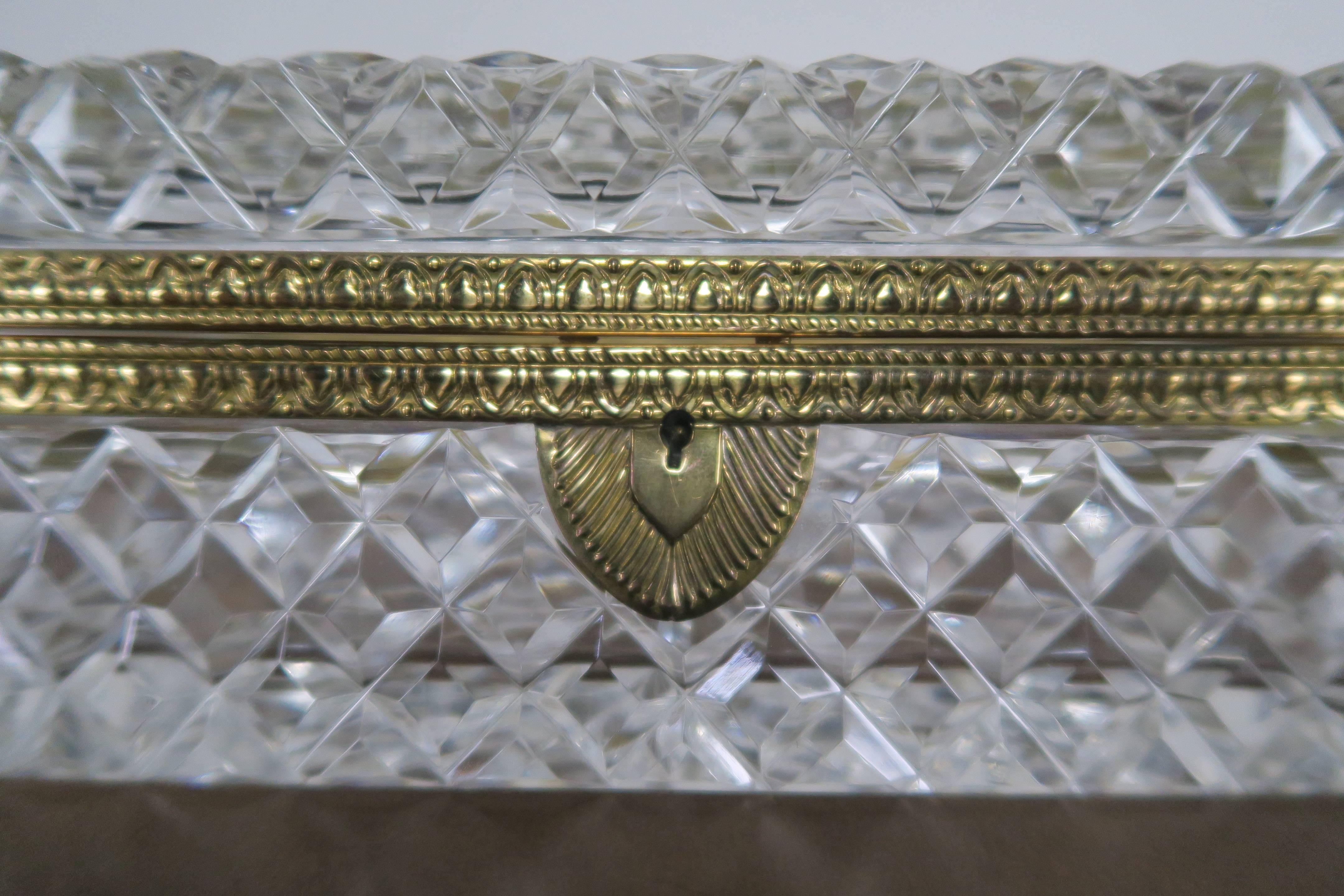 Baroque French Cut Crystal and Brass Jewelry Box