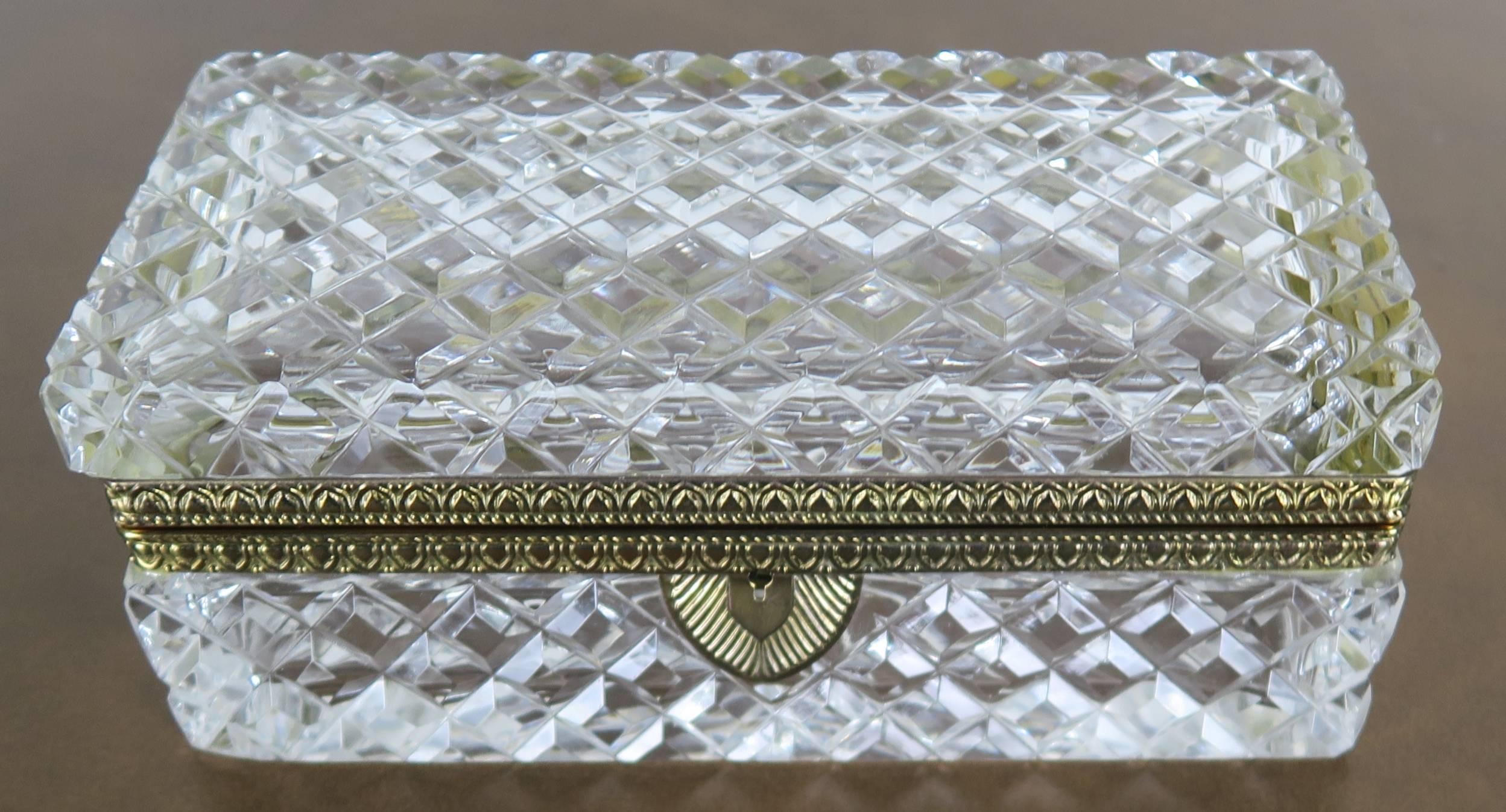 French Cut Crystal and Brass Jewelry Box In Excellent Condition In Los Angeles, CA