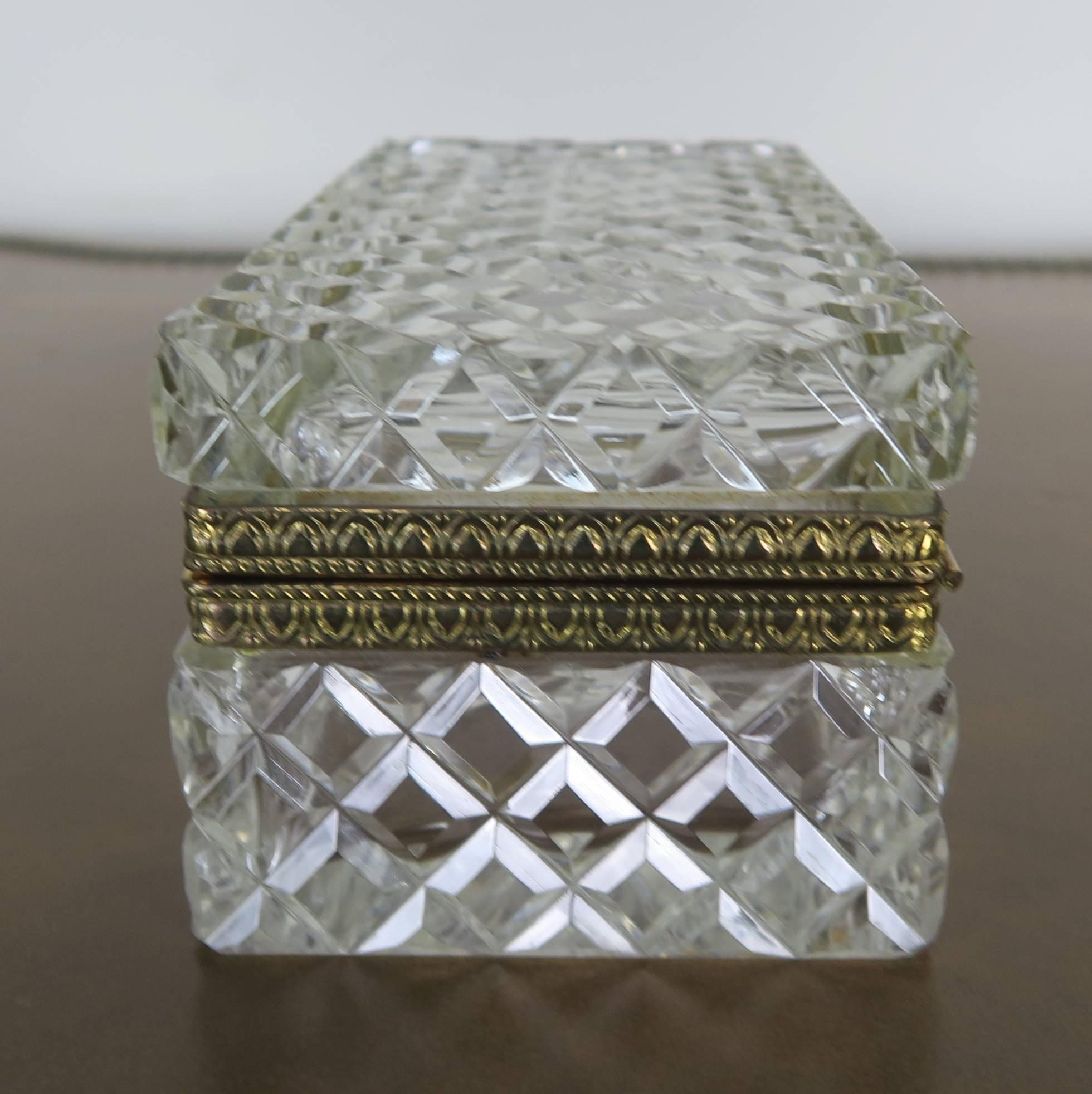 Early 20th Century French Cut Crystal and Brass Jewelry Box