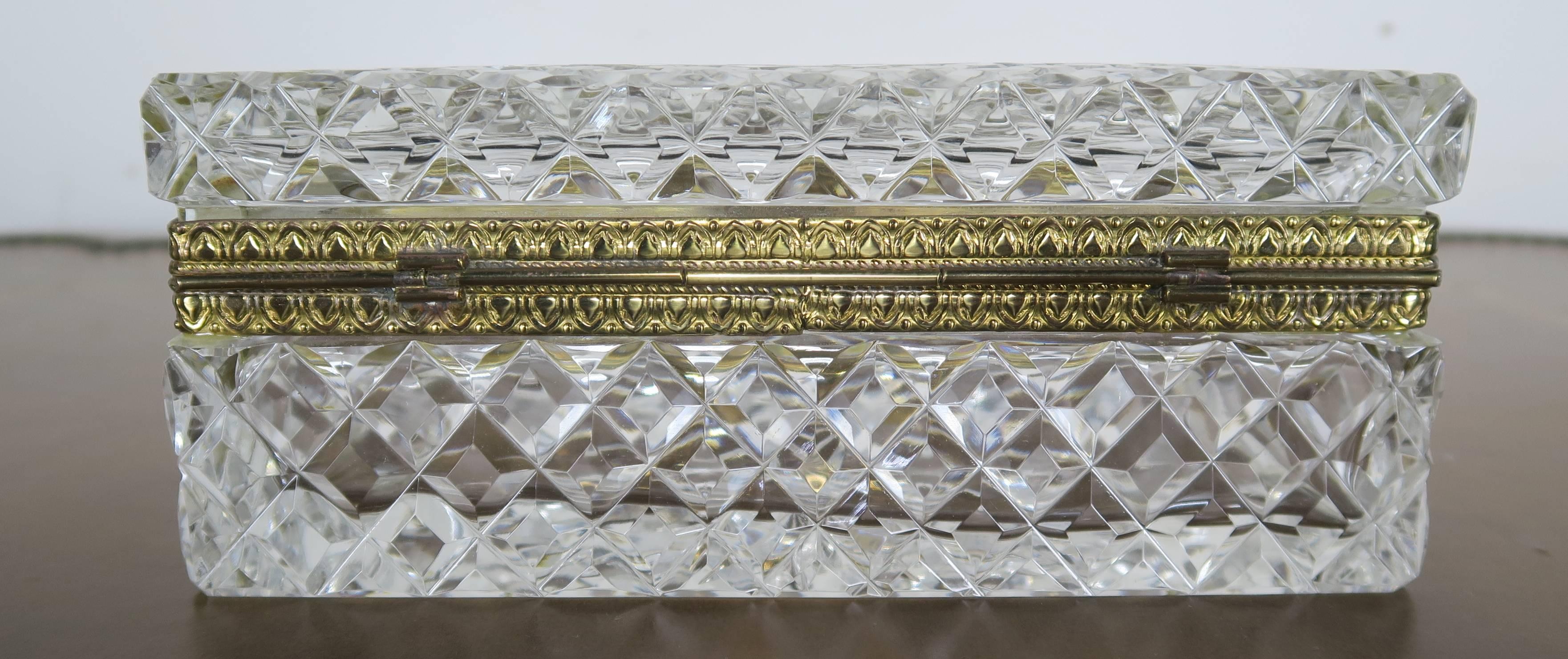 French Cut Crystal and Brass Jewelry Box 1