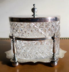 Russian Cut Crystal Oval Container on Silver Base