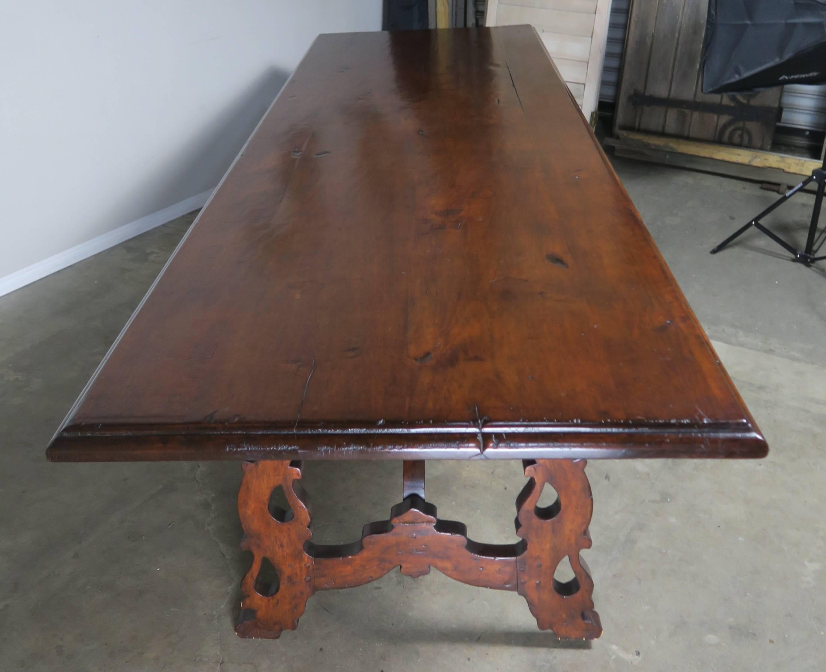 Spanish Walnut Refractory Dining Table In Distressed Condition In Los Angeles, CA