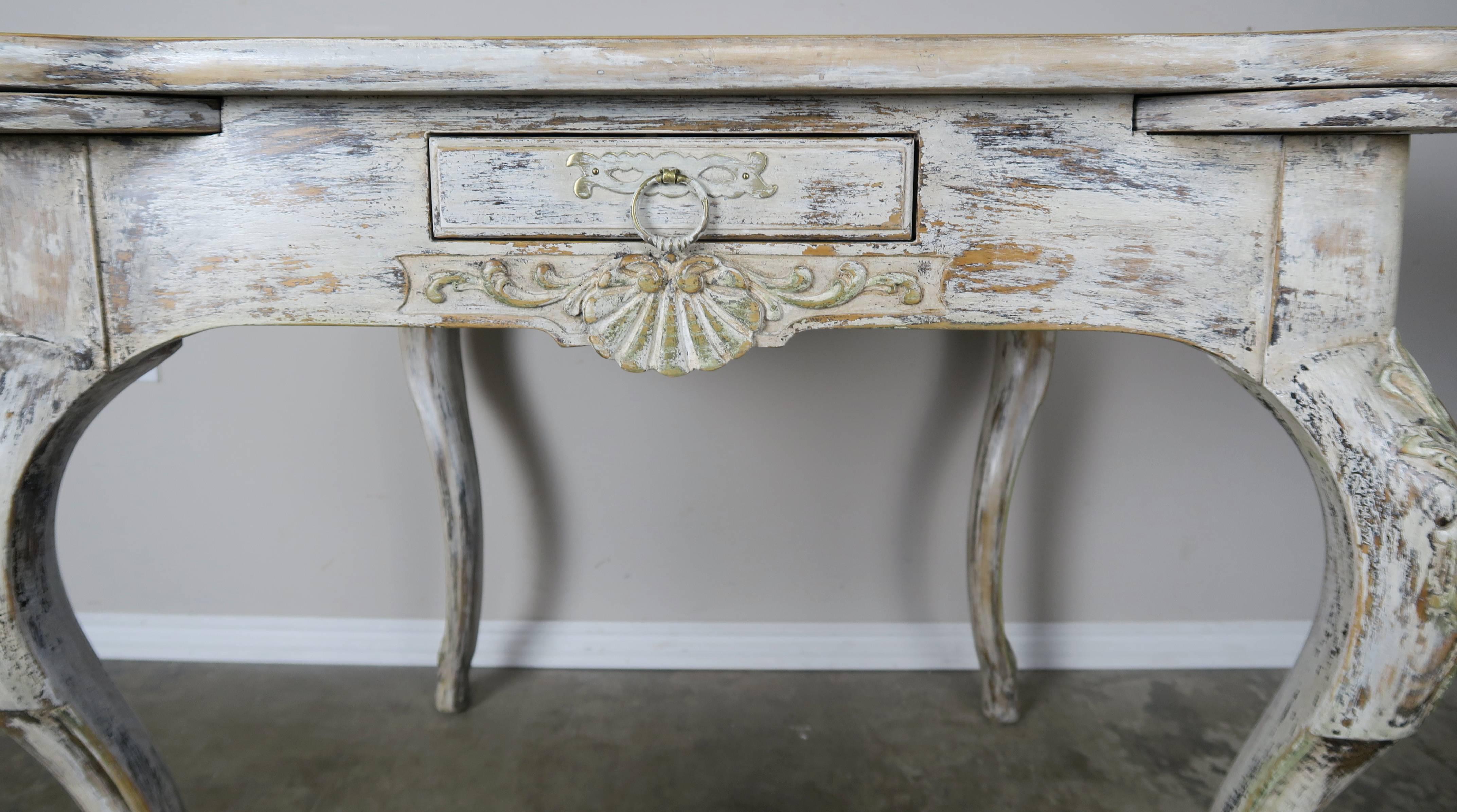 Louis XV French Painted Leather Top Game Table, circa 1900s