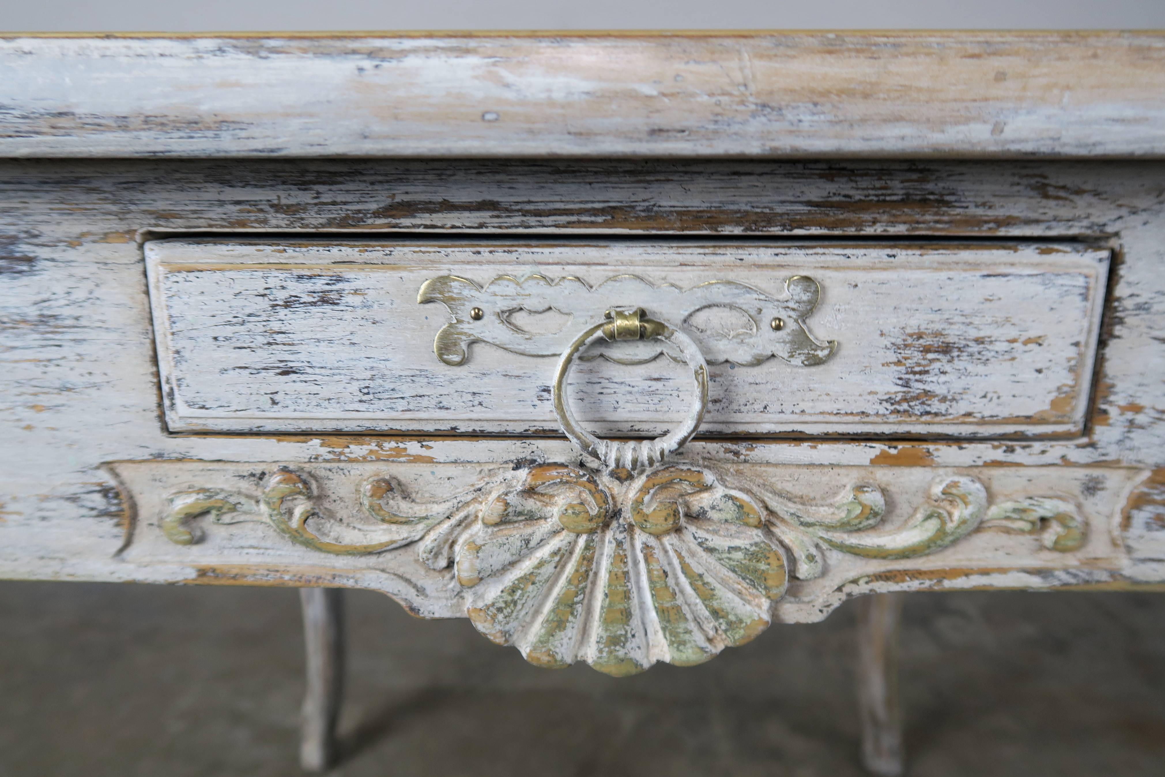 French Painted Leather Top Game Table, circa 1900s 3