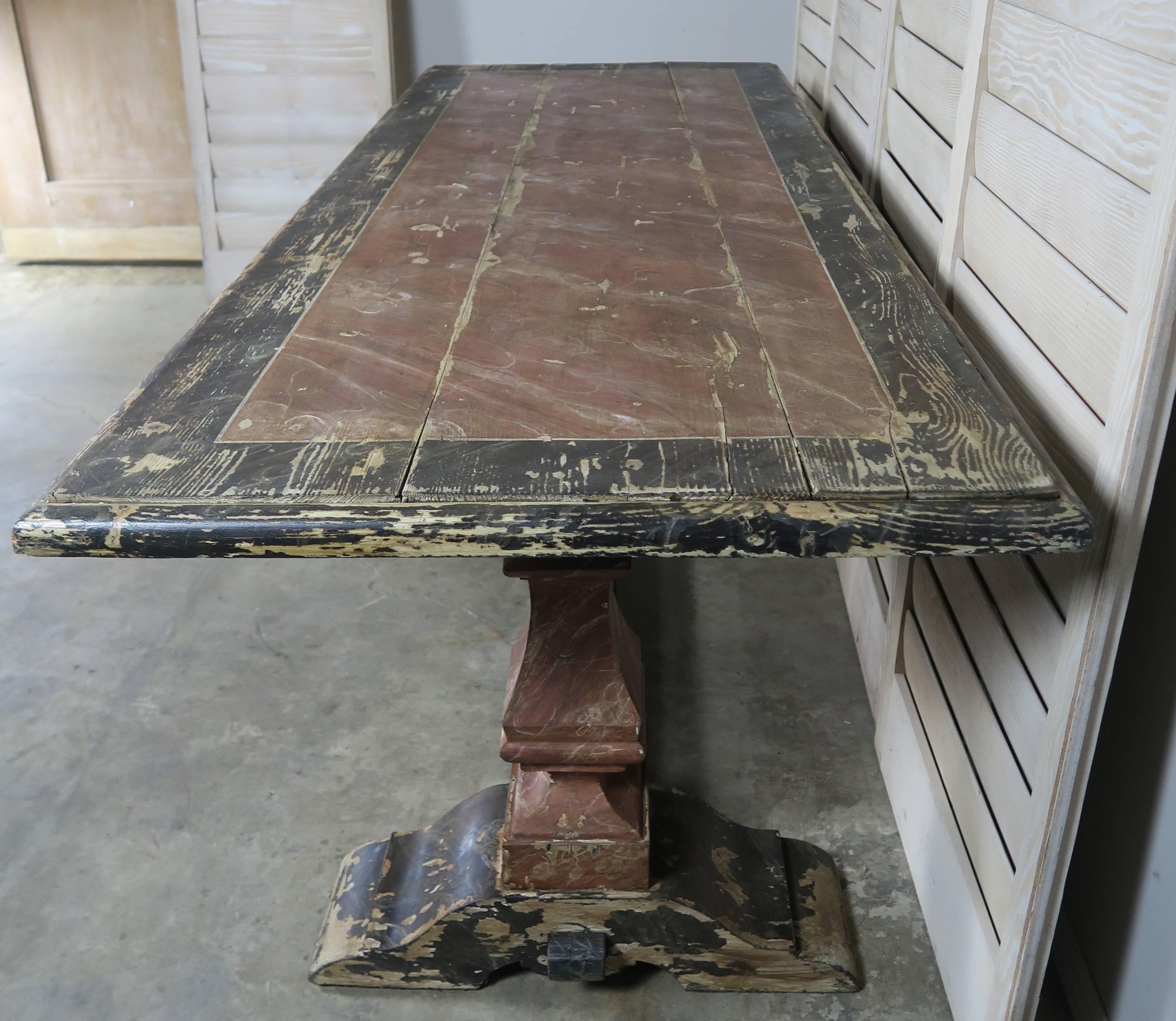 Wood 19th Century Italian Painted Trestle Table 