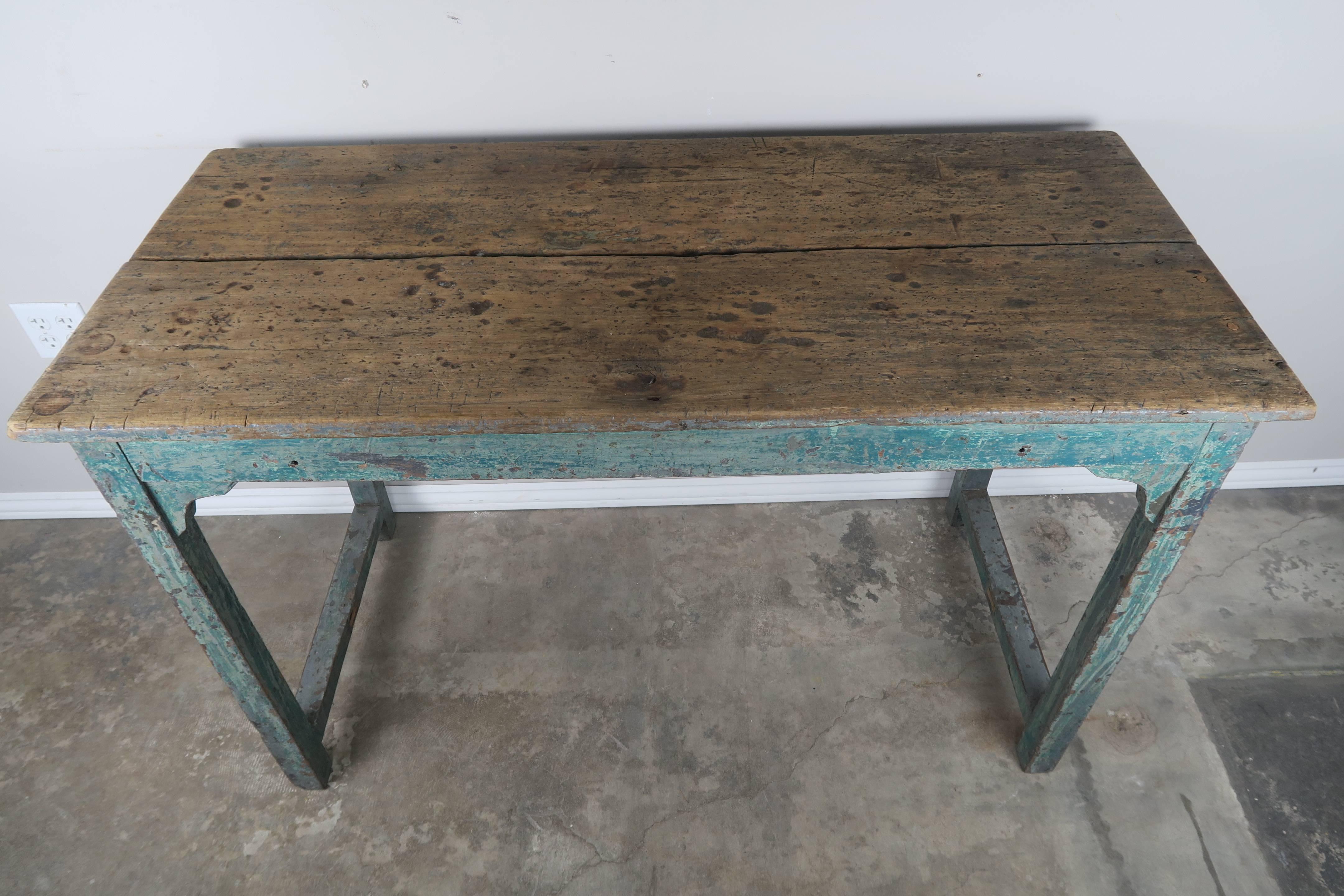 Primitive Swedish Blue Painted and Natural Wood Table