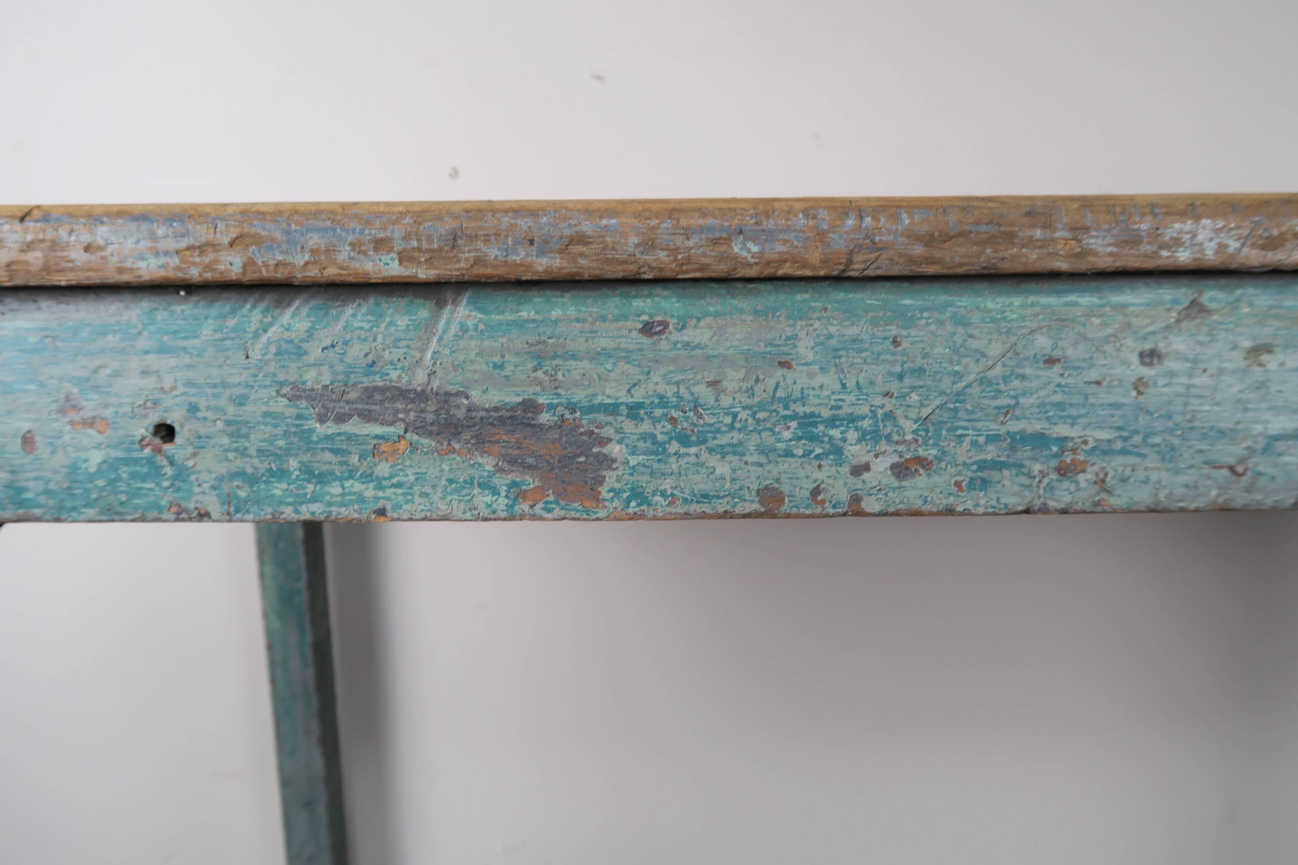 19th Century Swedish Blue Painted and Natural Wood Table