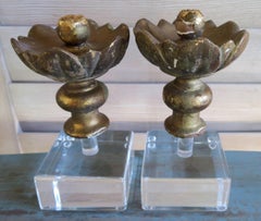 19 Century Italian Flower Finials on Lucite Bases, Pair