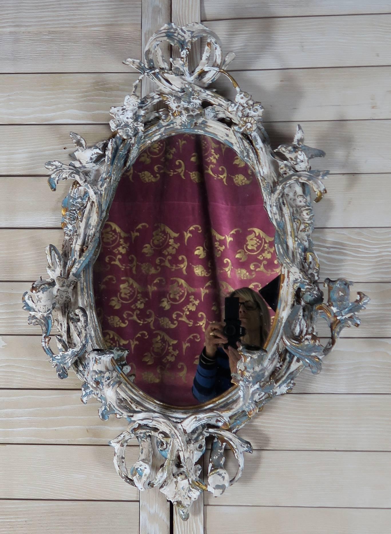 19th Century French Painted Mirror with Candle Holders 4