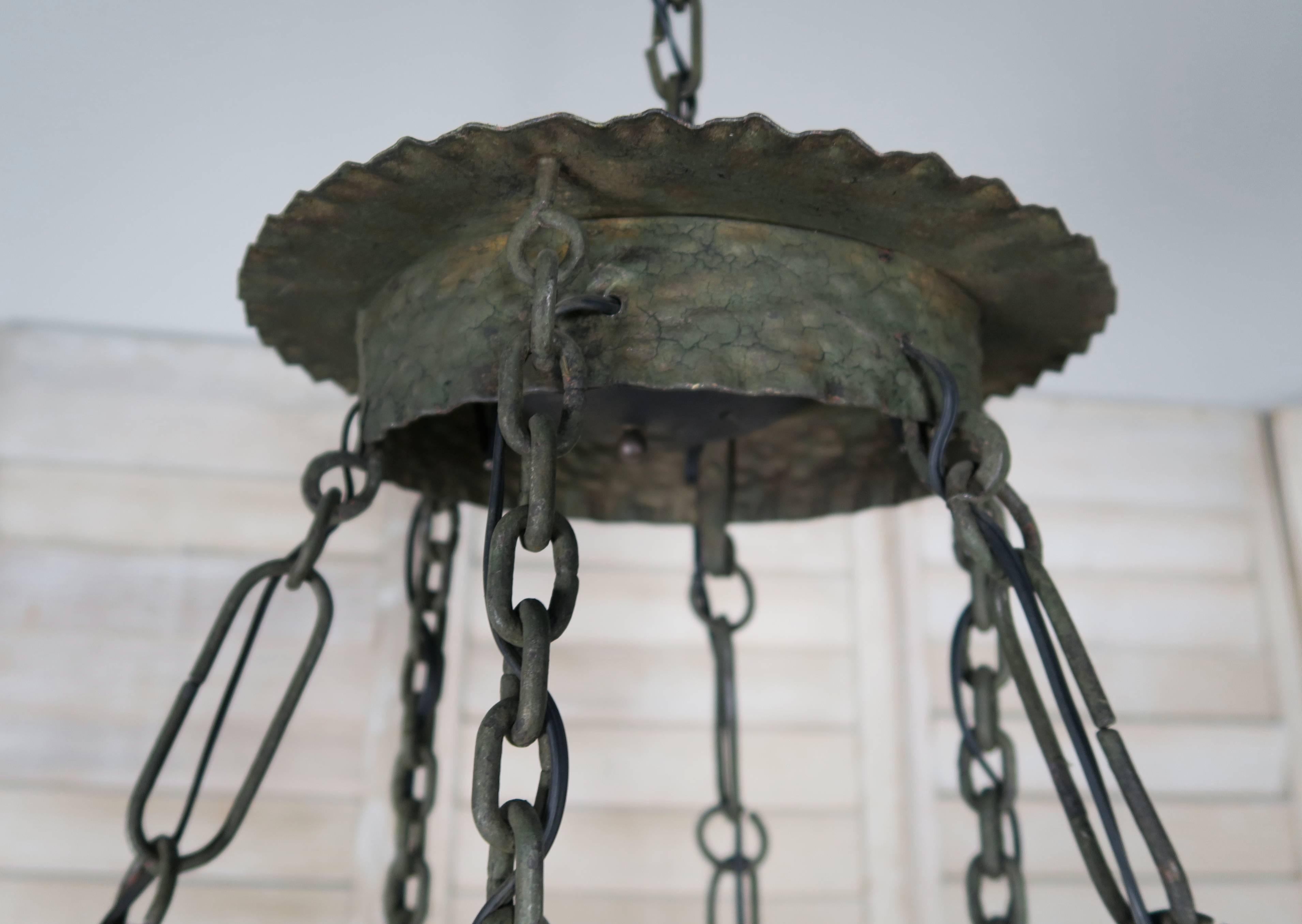 19th Century Spanish Wrought Iron Chandelier In Distressed Condition For Sale In Los Angeles, CA