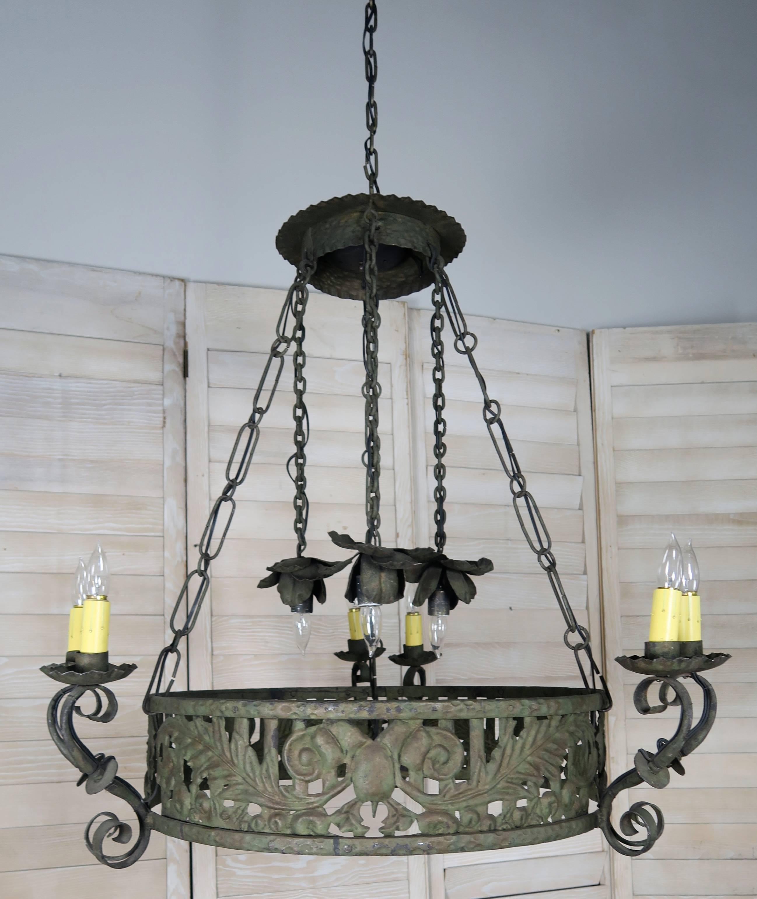 19th Century Spanish Wrought Iron Chandelier For Sale 2