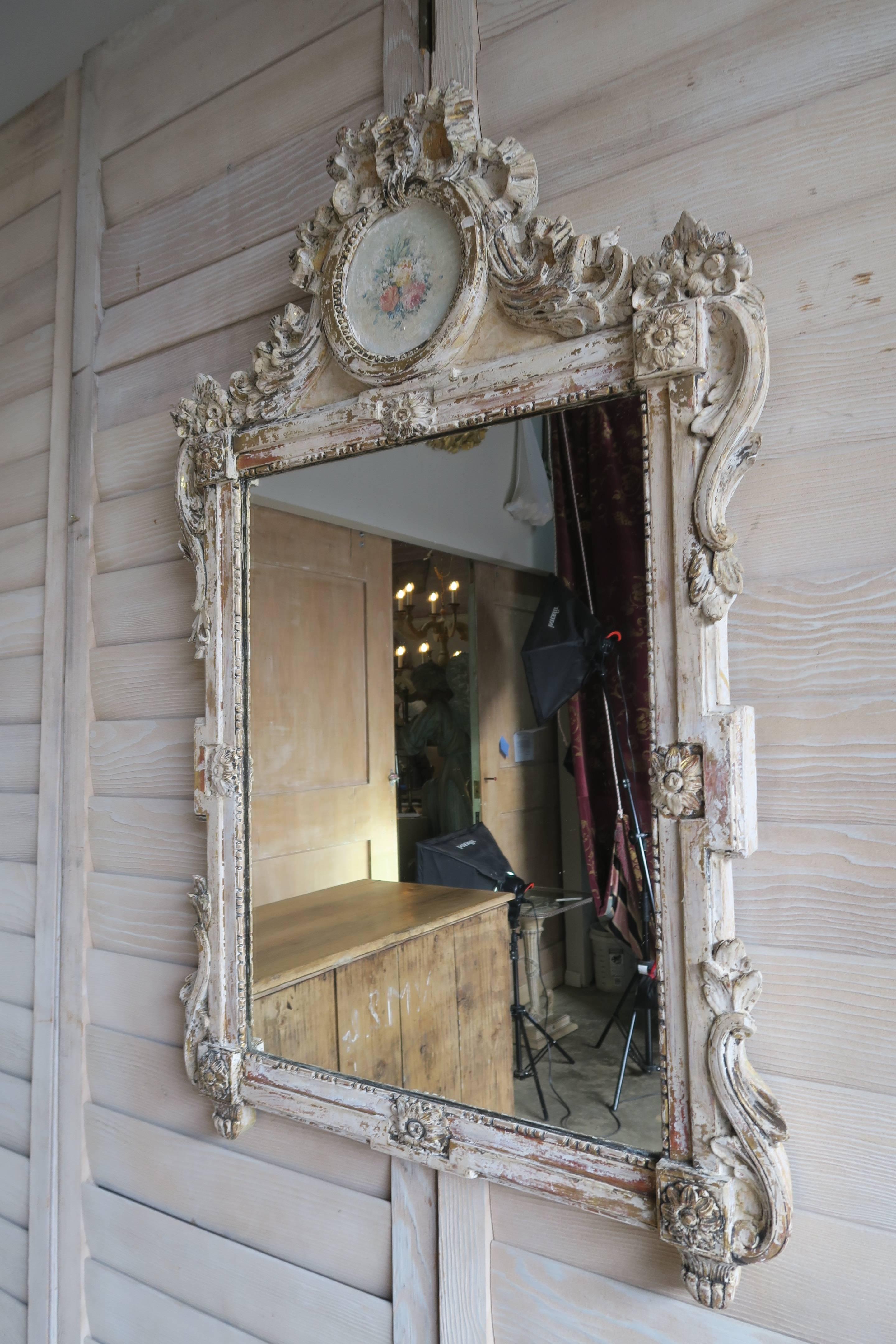 Hand-Painted 19th Century French Painted Louis XV Style Mirror