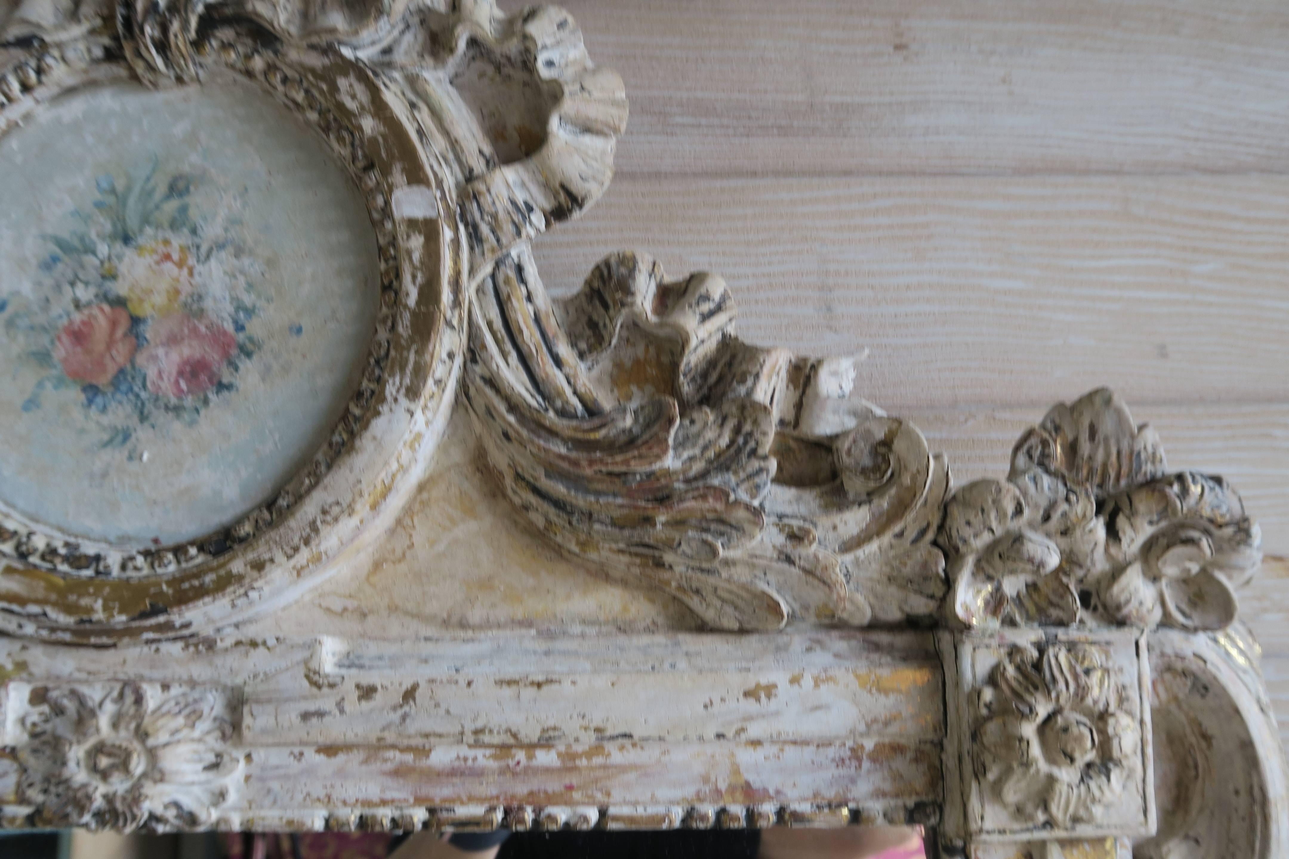 19th Century French Painted Louis XV Style Mirror In Distressed Condition In Los Angeles, CA