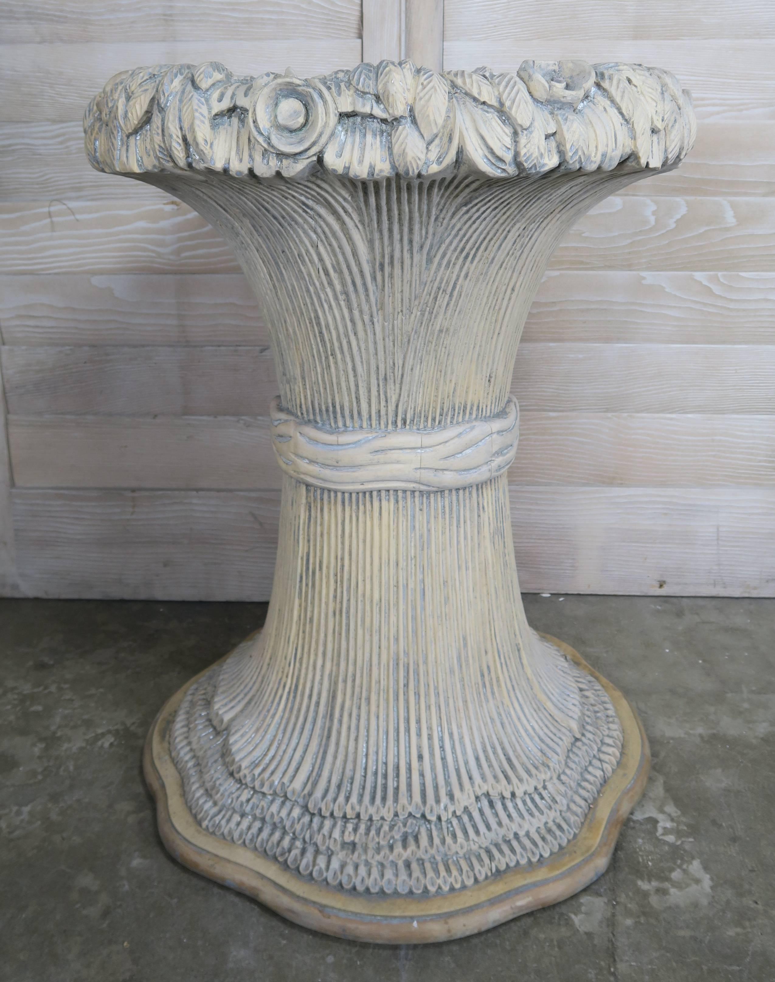Pair of French painted carved wood planters that are designed as large bunches of wheat. Imagine them filled with beautiful floral arrangements. THIS IS FOR THE PAIR, not a single.