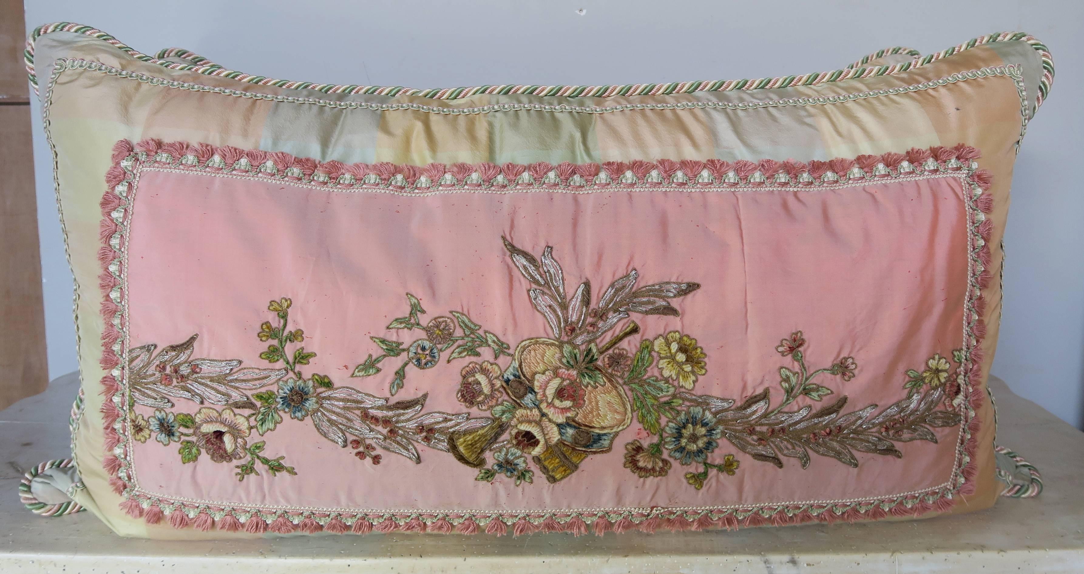 Pair of Antique Metallic and Chenille Embroidered Pillows 3
