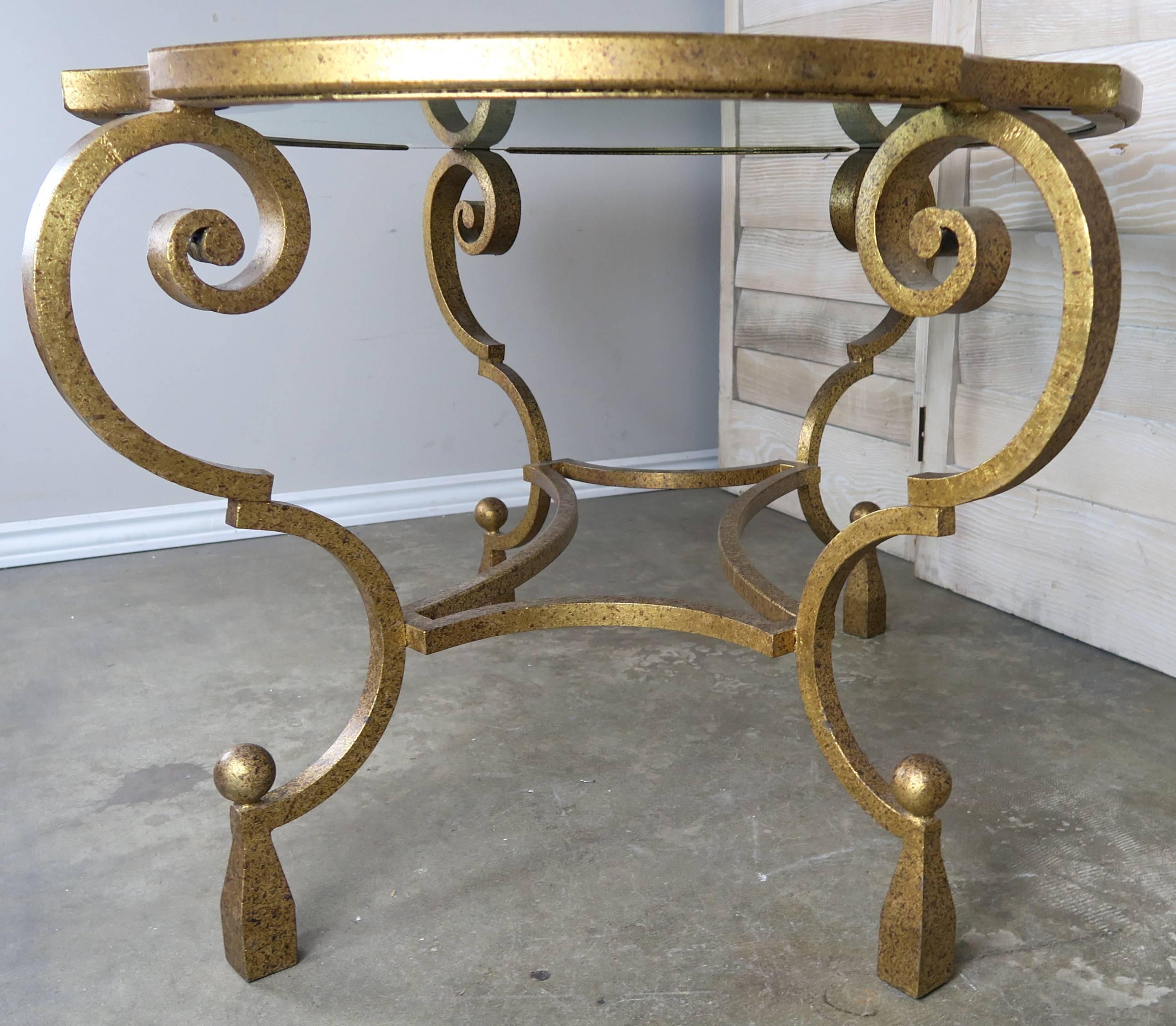 Beveled French Gilt Metal Oval Tea Table