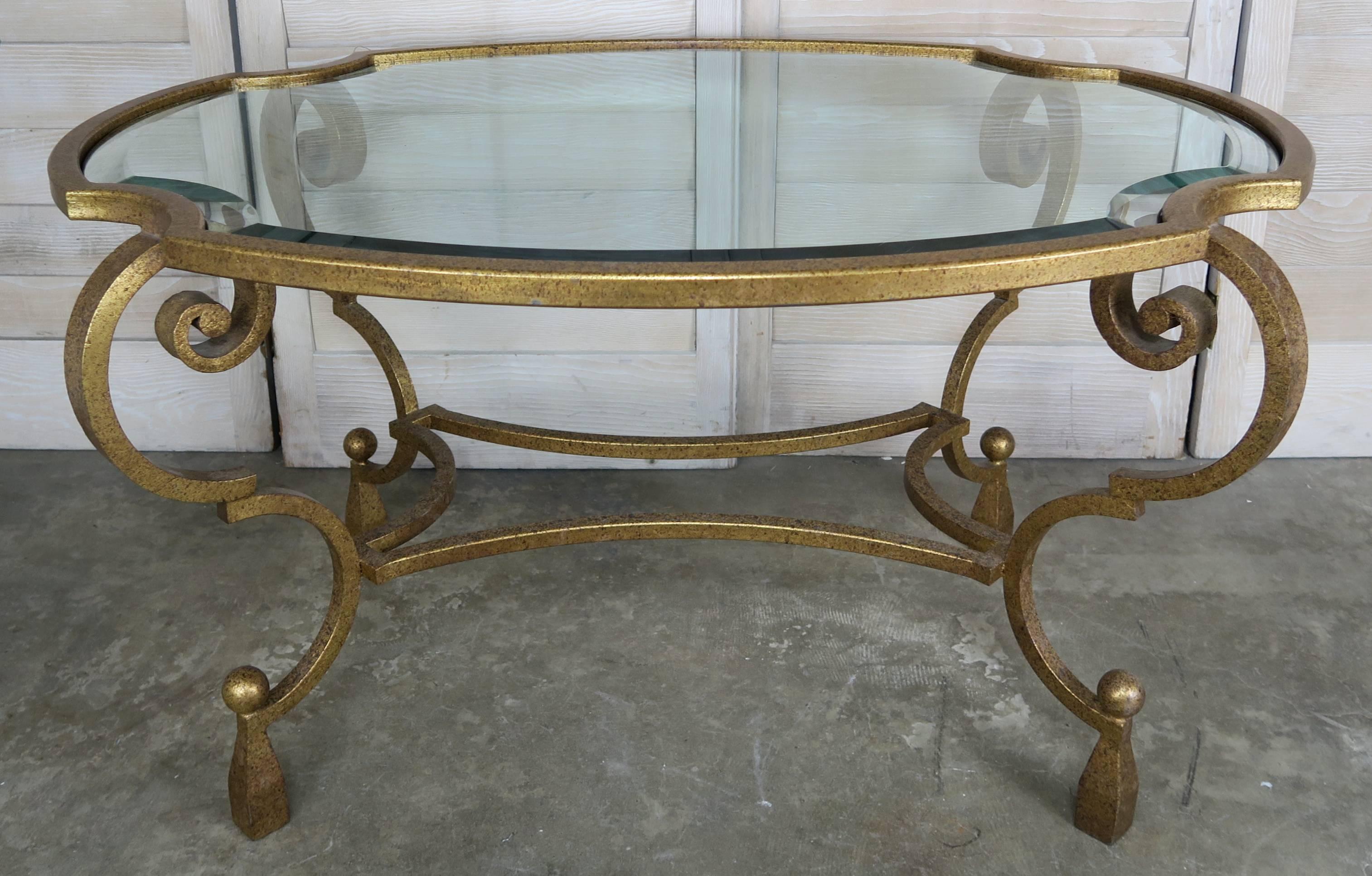 Glass French Gilt Metal Oval Tea Table