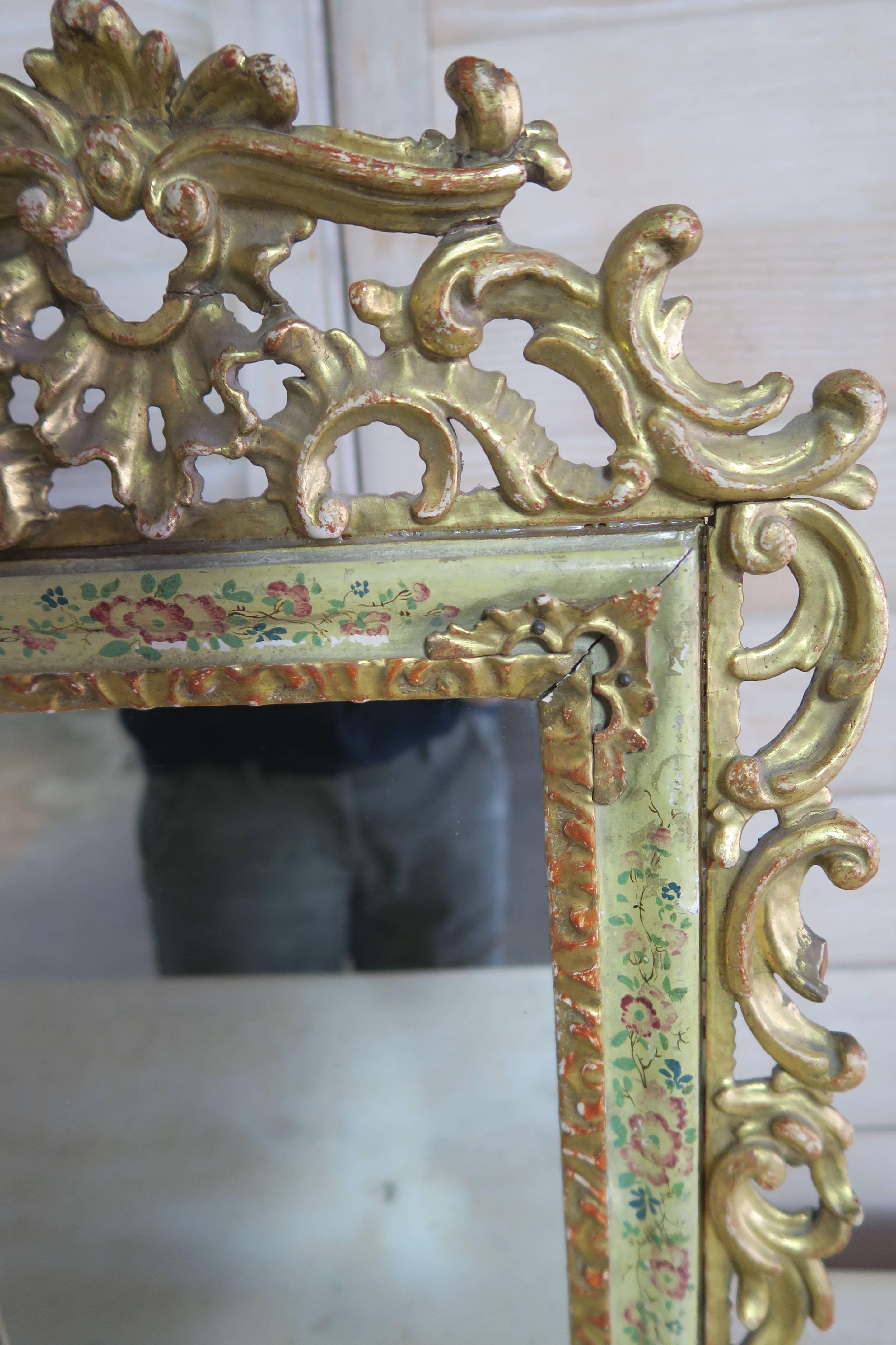 Rococo 19th Century Painted and Giltwood Mirror