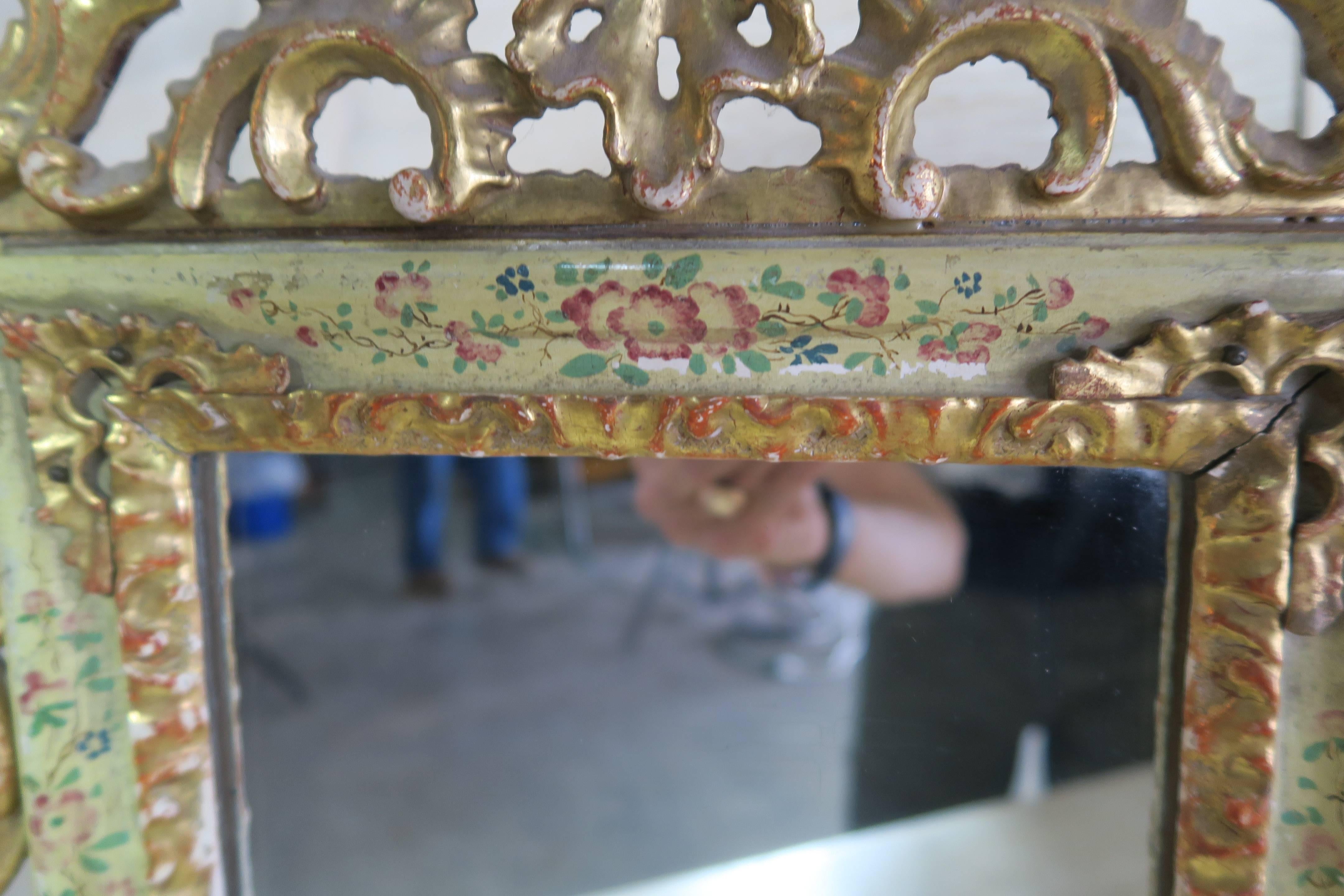 Hand-Painted 19th Century Painted and Giltwood Mirror