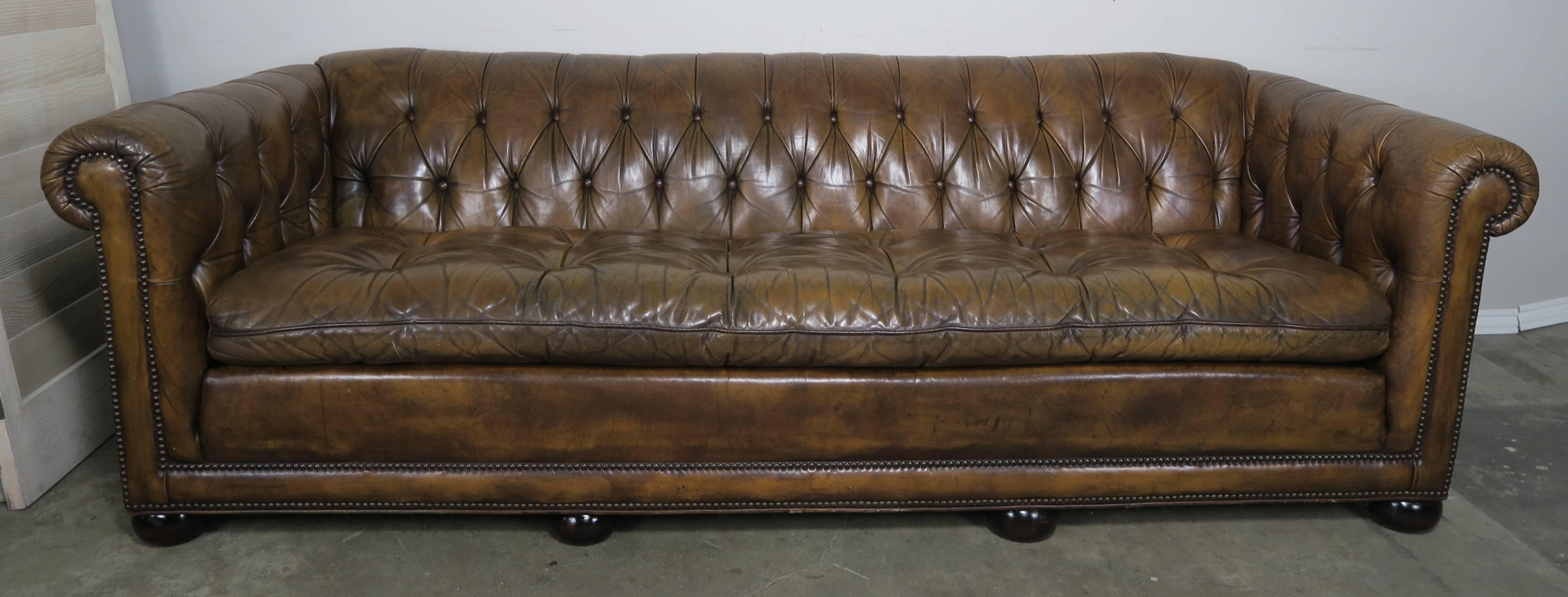 English Tufted Leather Chesterfield Style Sofa, 1930s 1