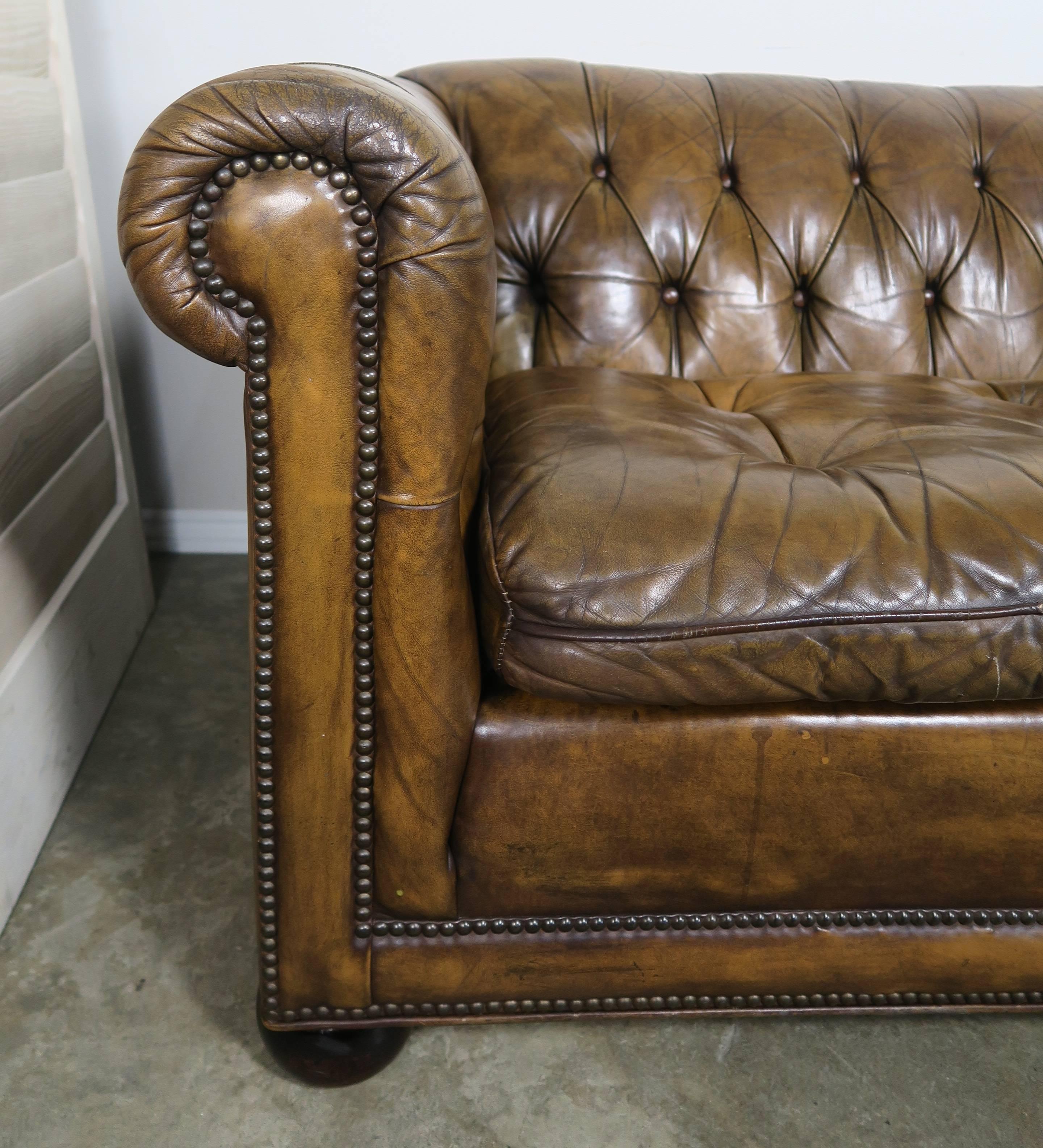 English Tufted Leather Chesterfield Style Sofa, 1930s 2