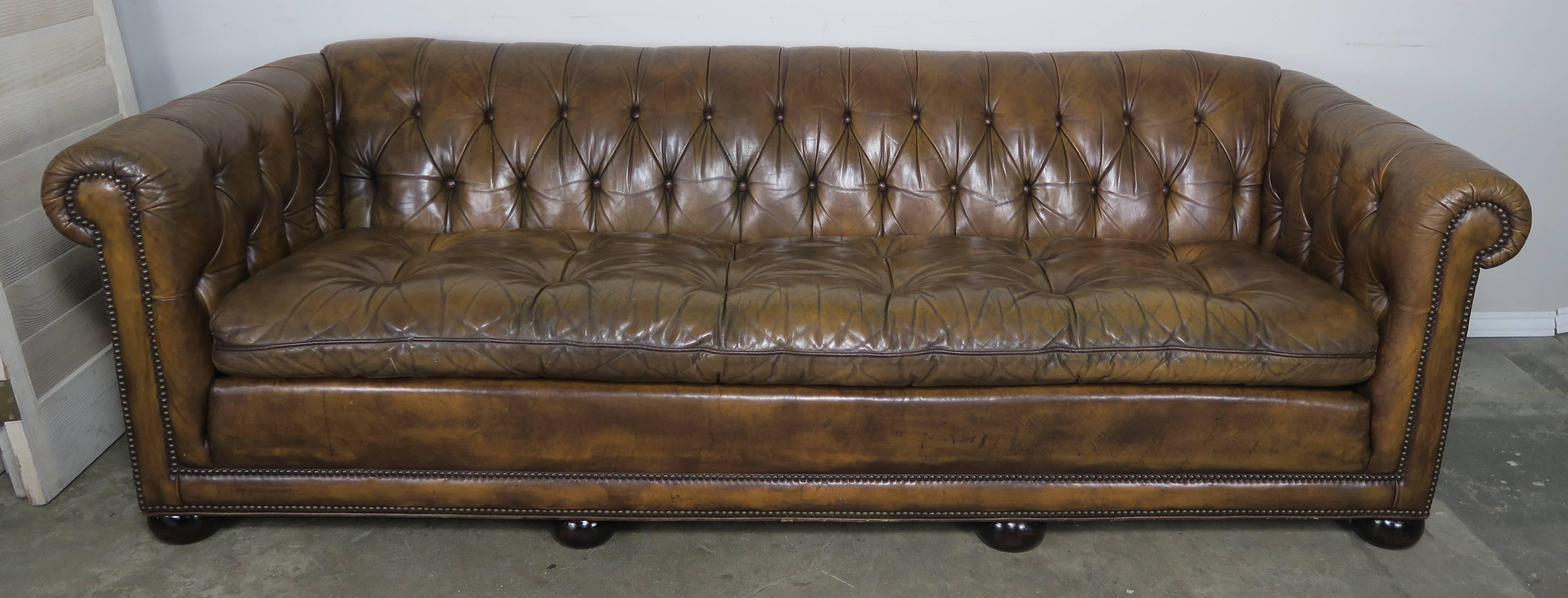 English Tufted Leather Chesterfield Style Sofa, 1930s 3