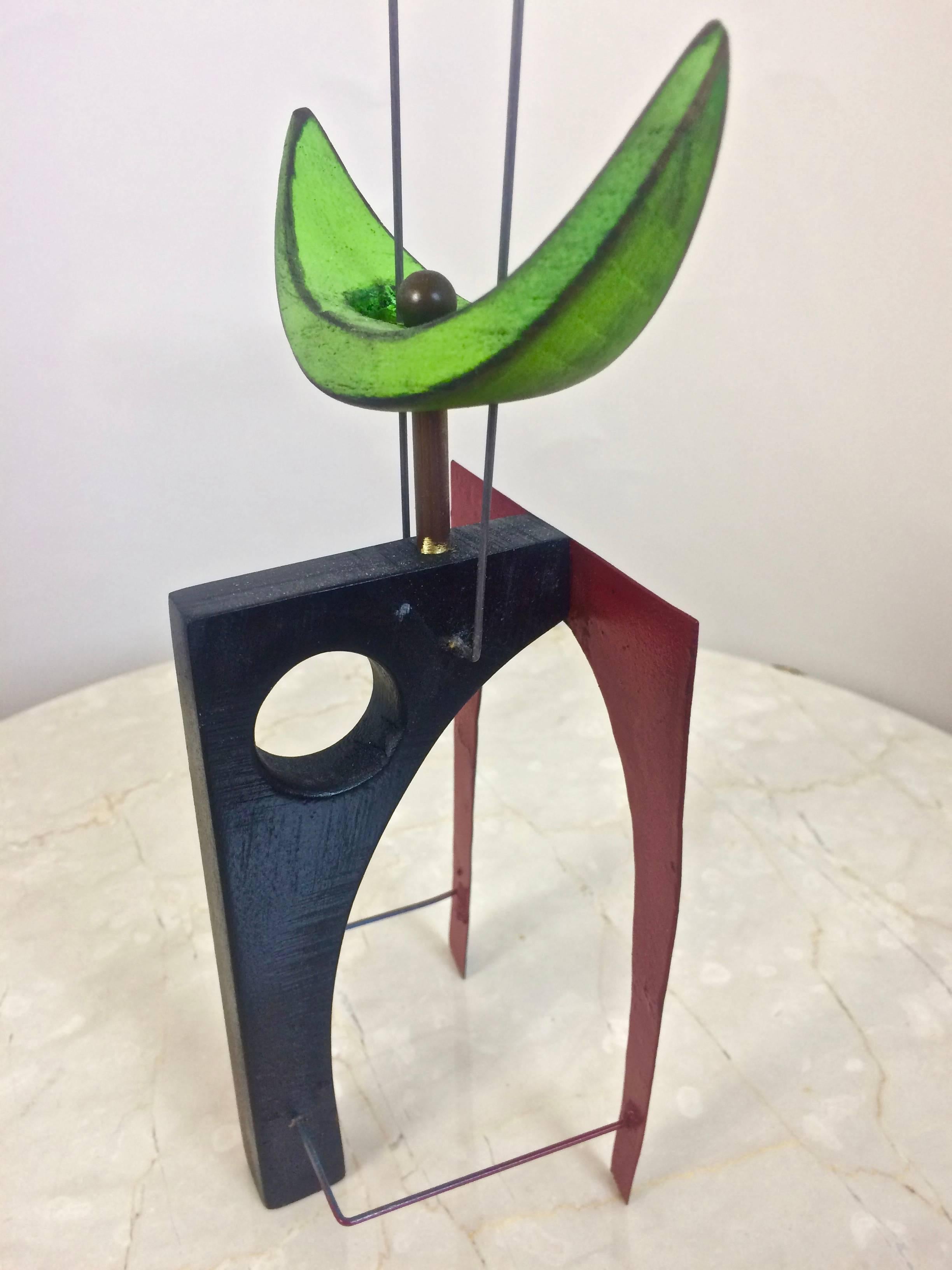 American Adam Henderson Green Door Abstract Sculpture in Poly-Chromed Wood and Wire