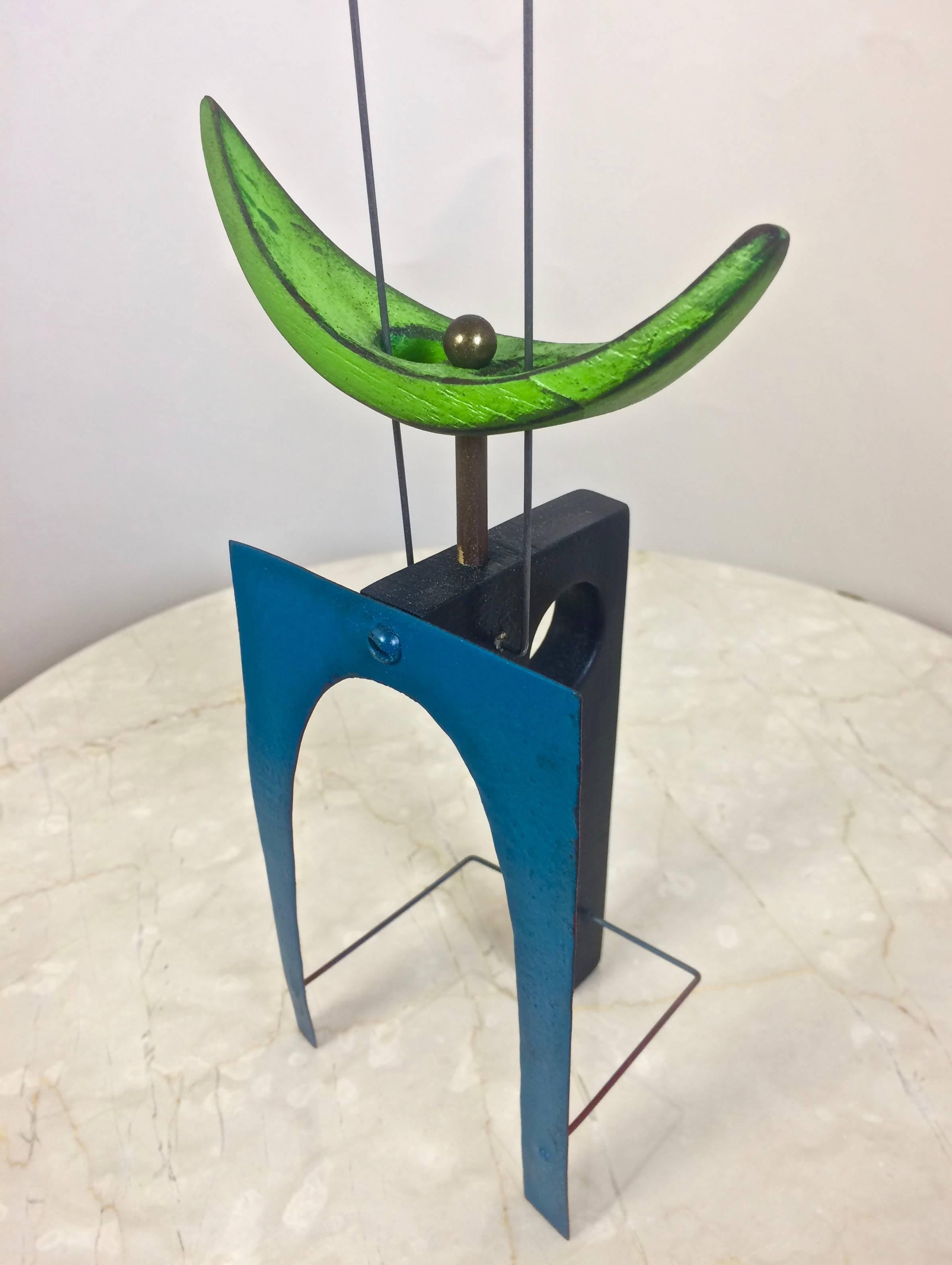 Contemporary Adam Henderson Green Door Abstract Sculpture in Poly-Chromed Wood and Wire