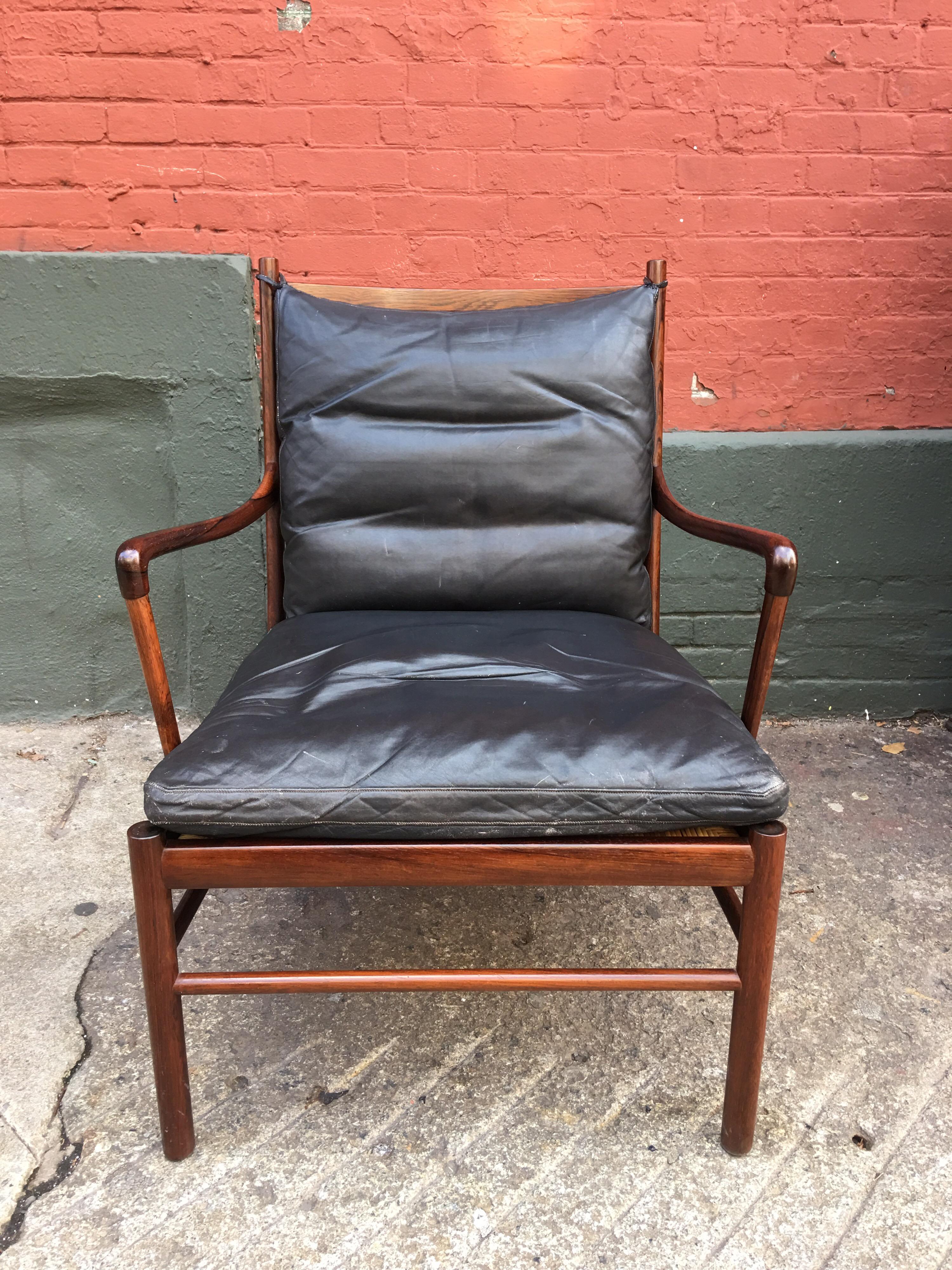 Scandinavian Modern Ole Wanscher for Poul Jeppeson Rosewood Colonial Chair with Black Leather