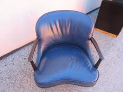 Edward Wormley for Dunbar Janus Collection Blue Leather Lounge Chair