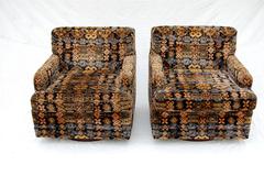 Pair of Large Swivel Club Chairs with Original Fabric