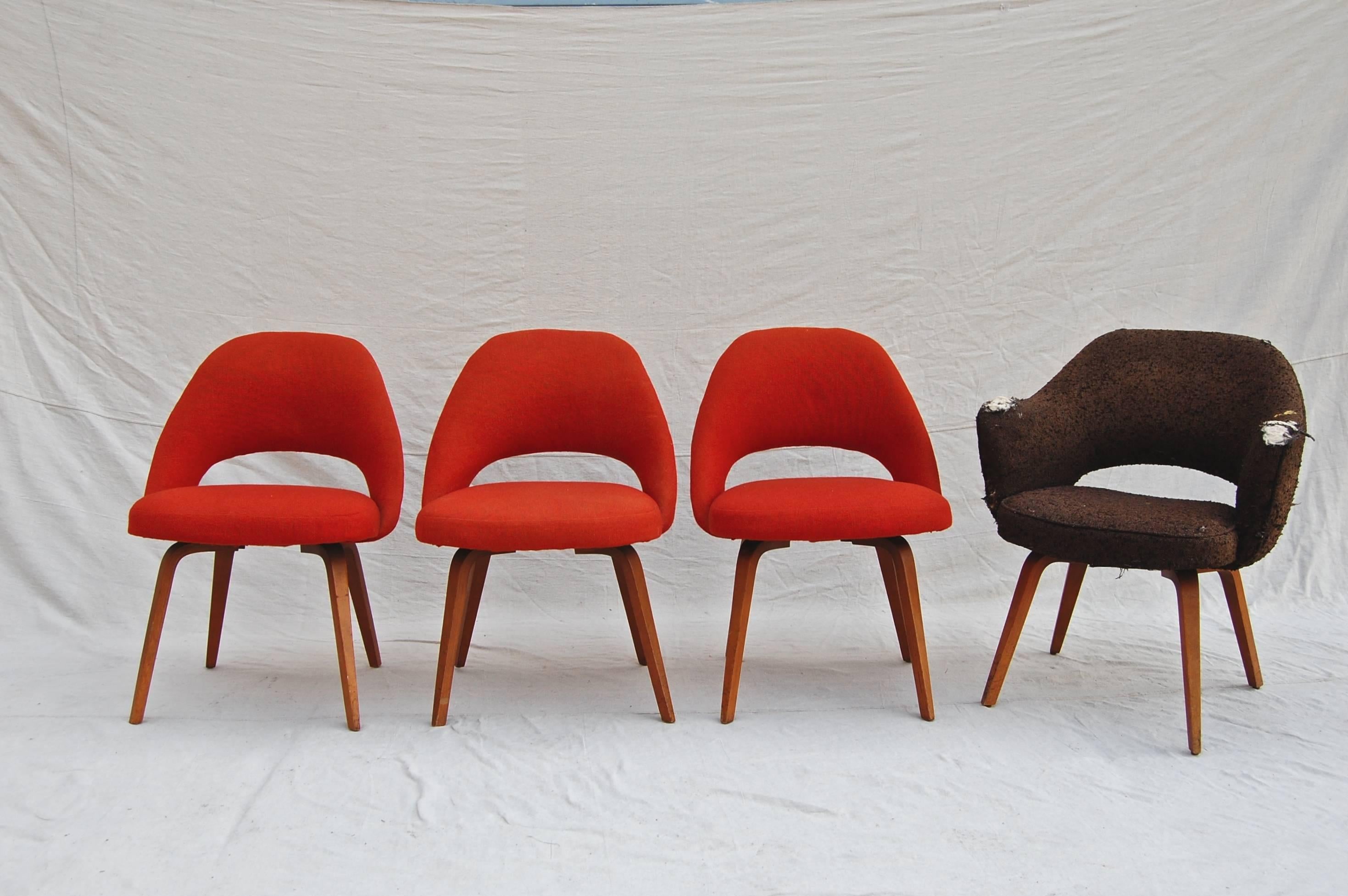 Upholstery Set of Ten Saarinen for Knoll Executive/ Dining Chairs, Wood Legs