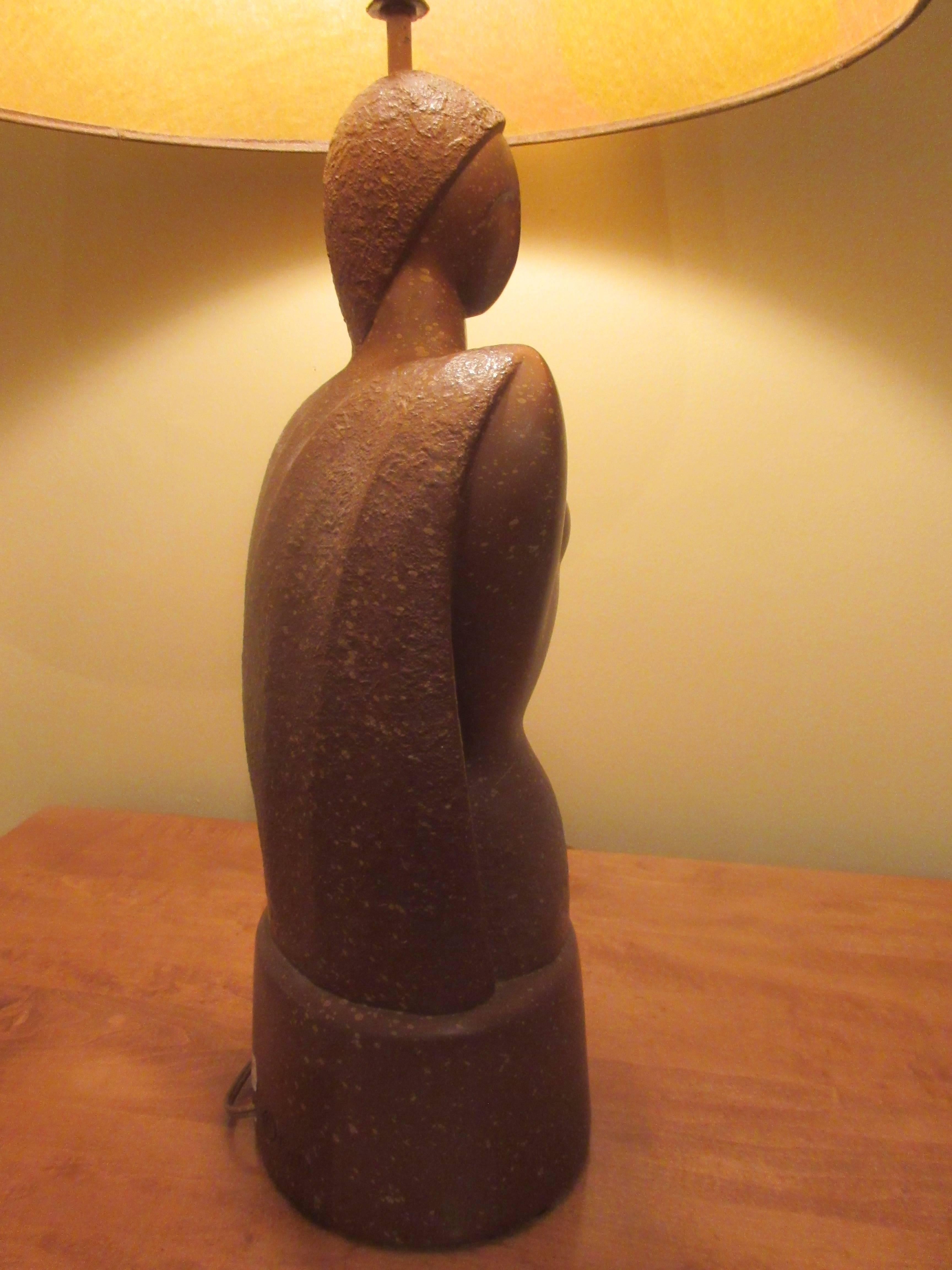 American F.A.I.P. Plaster Female Nude Lamp with Printed Shade