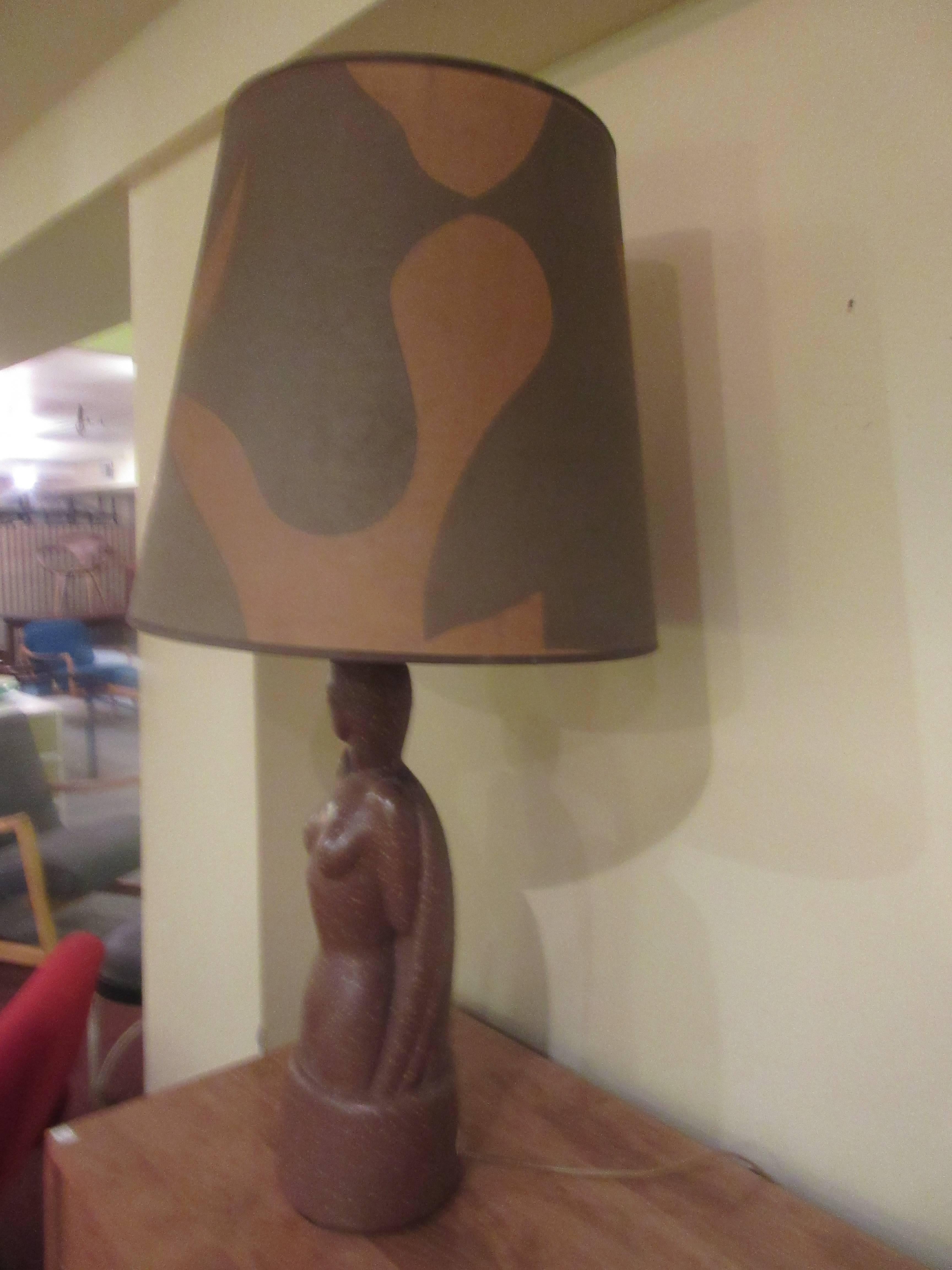 F.A.I.P. Plaster Female Nude Lamp with Printed Shade In Excellent Condition In Philadelphia, PA