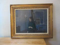 Lambro Ahlas "Fille à l'intérieur" Huile originale sur carton