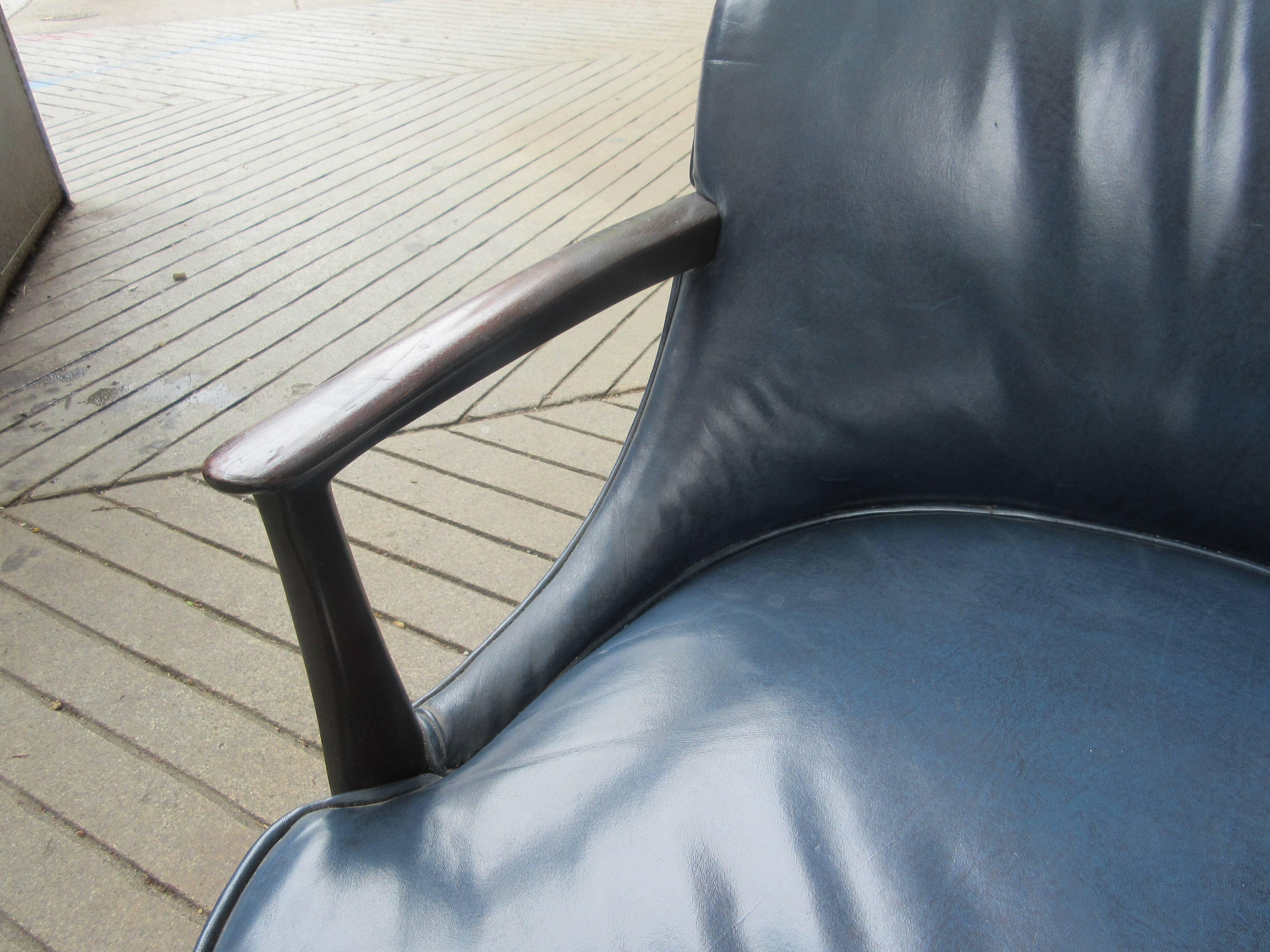 American Dunbar Edward Wormley Janus Collection Blue Leather Chair