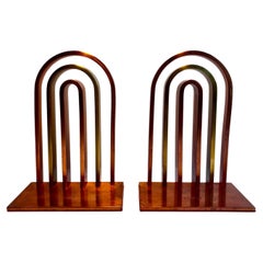 Pair of Machine Age Art Deco Copper & Brass Bookends by Walter Von Nessen