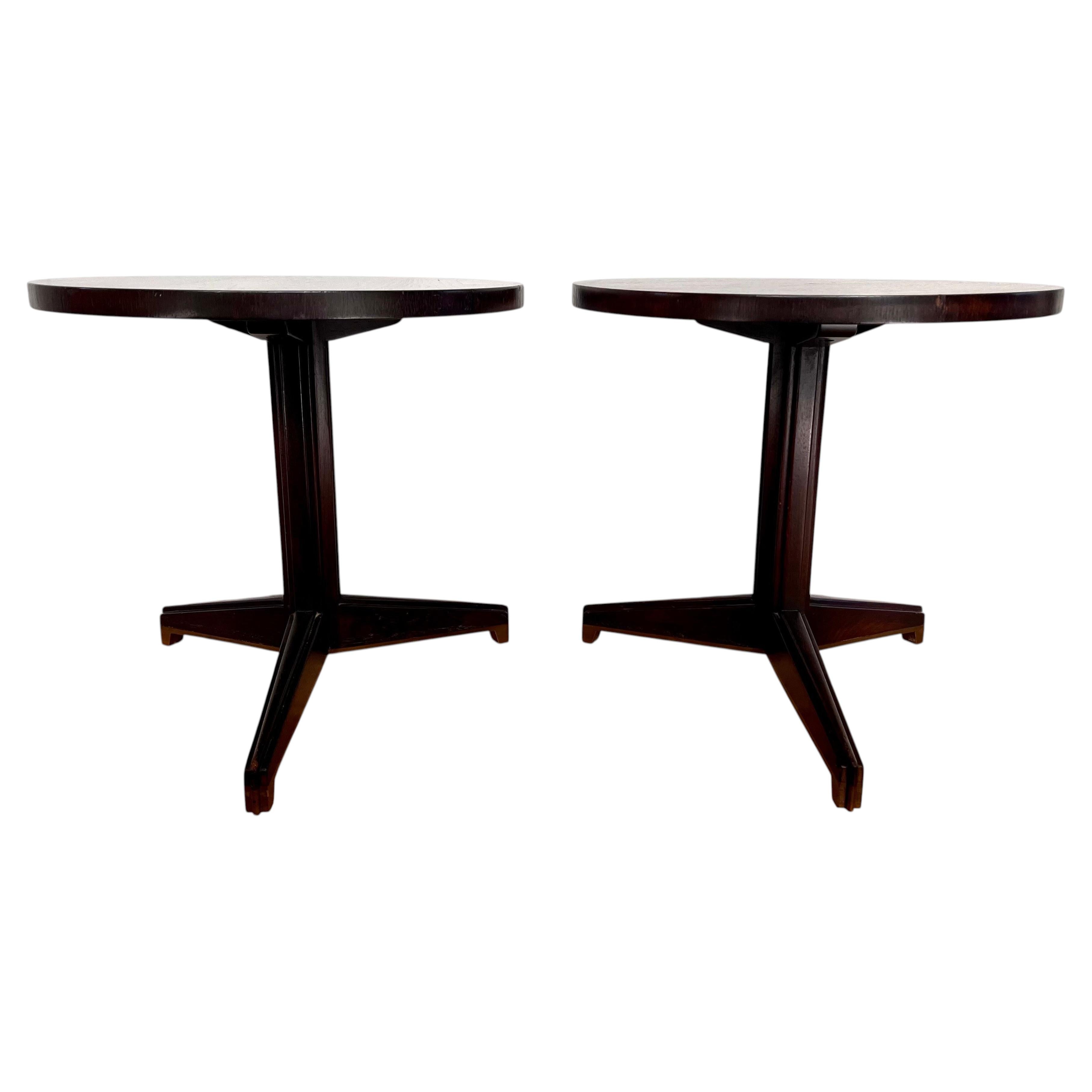 Pair of Low Mahogany and Brass Pedestal Side Tables by Edward Wormley for Dunbar For Sale
